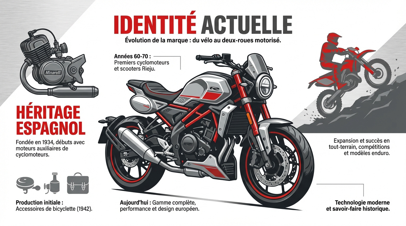 Moto Rieju enduro moderne illustrant l'évolution technologique de la marque espagnole