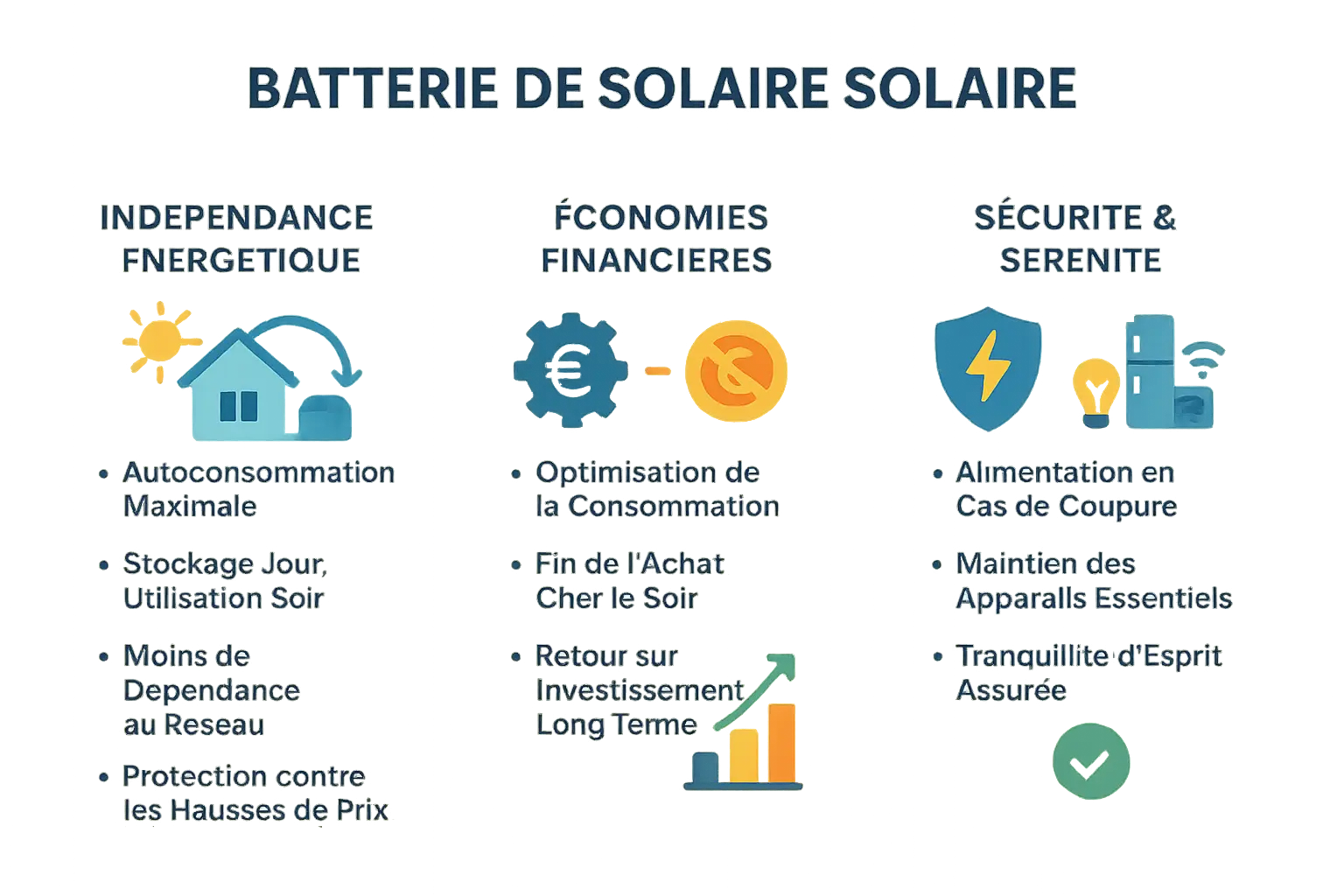 Illustration des bénéfices clés d'une batterie pour système solaire