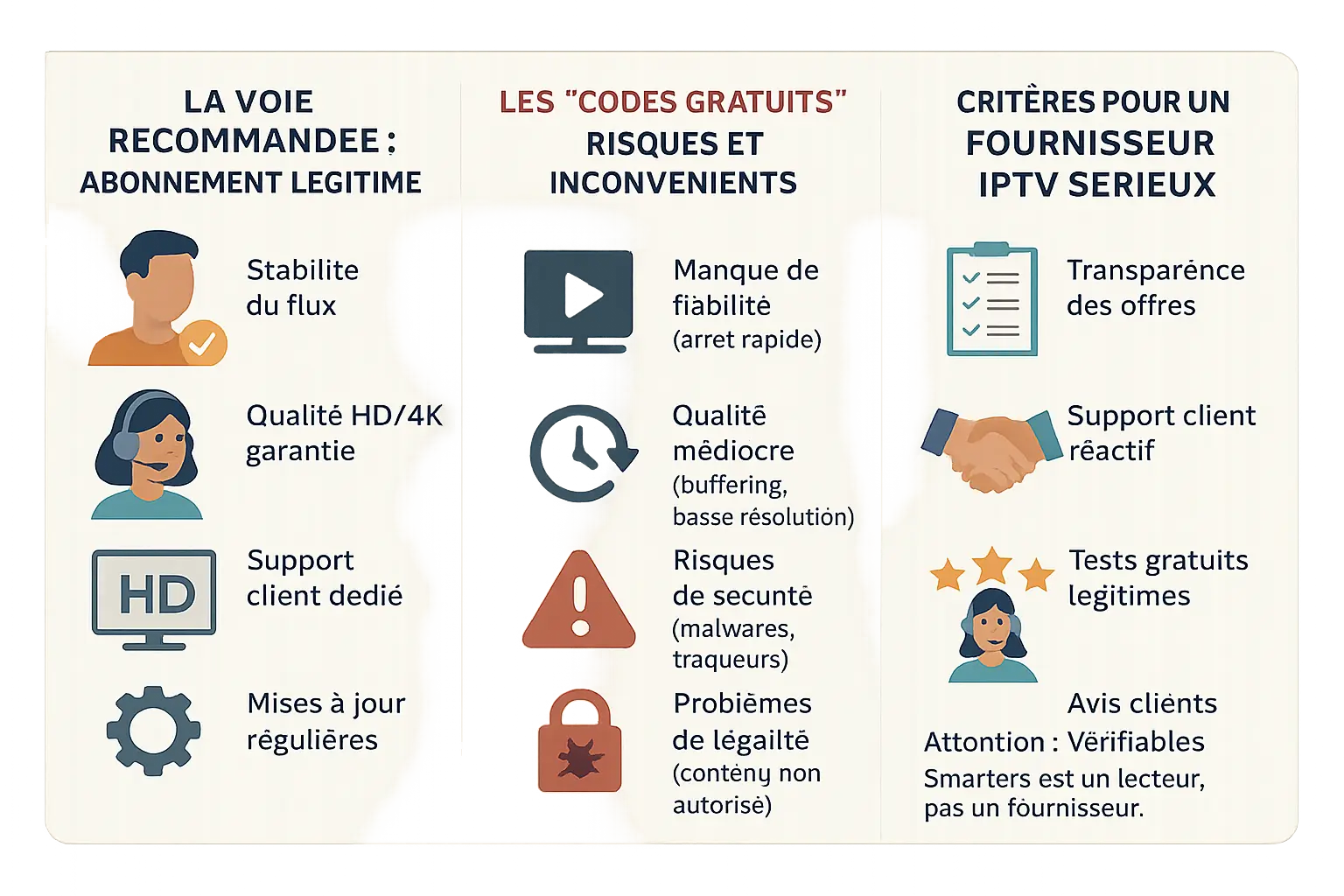 Interface de l'application IPTV Smarters Pro affichant un menu de sélection des chaînes
