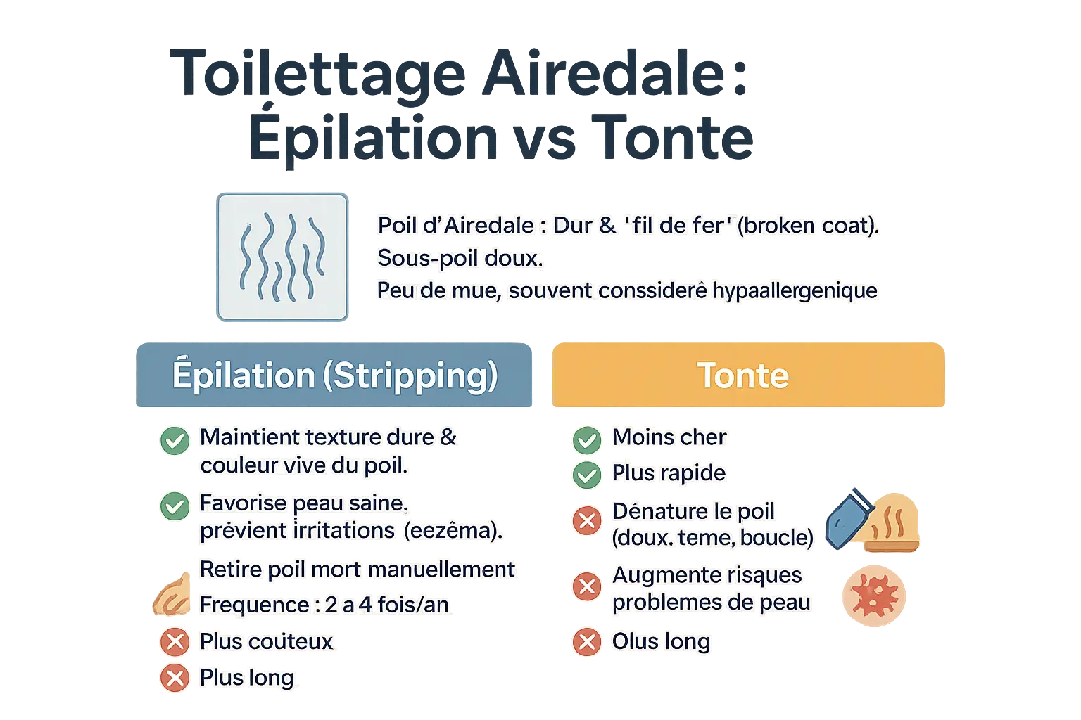 Comparaison épilation vs tonte du pelage d'un Airedale Terrier