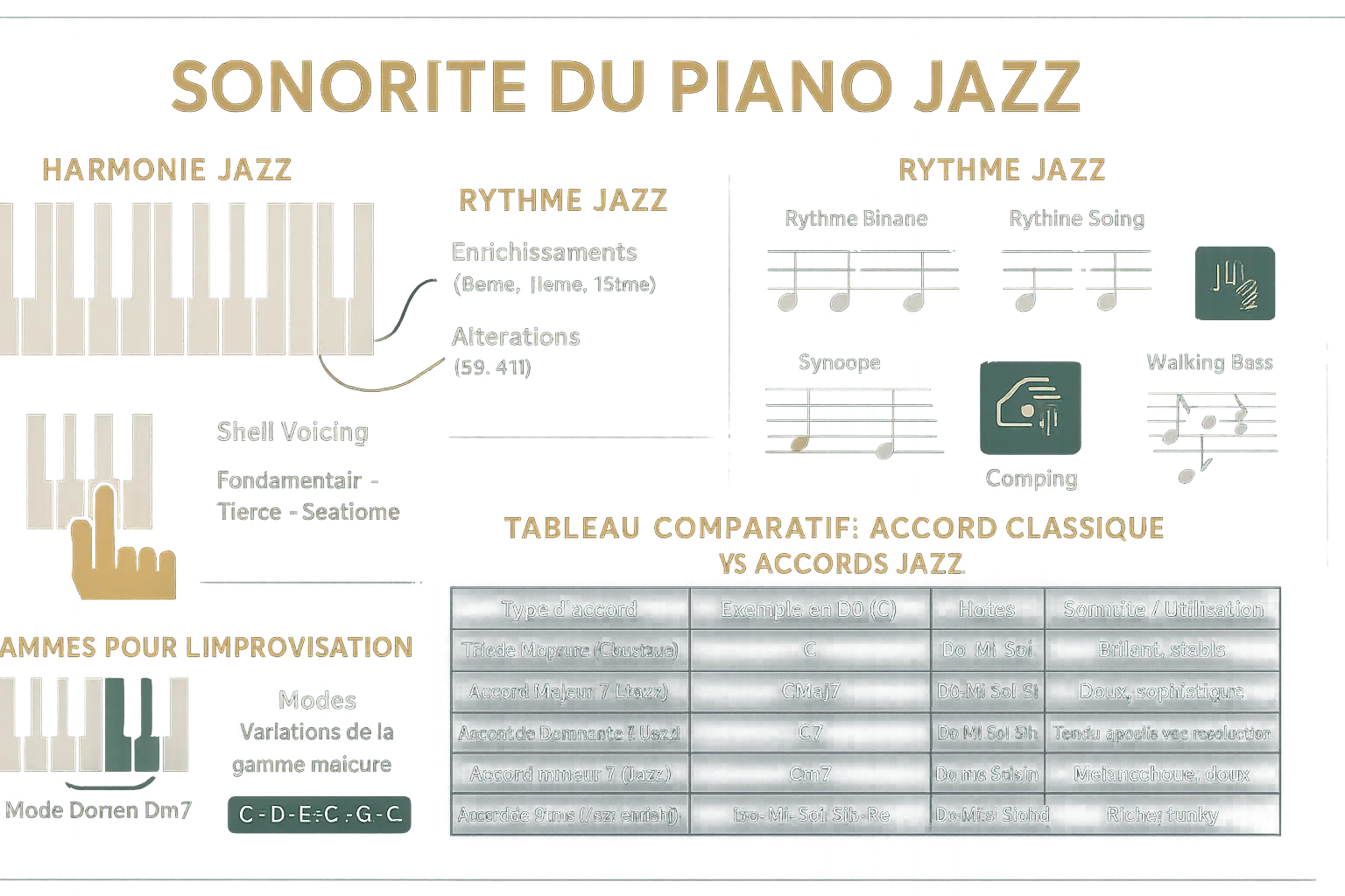 Piano jazz avec gammes et accords