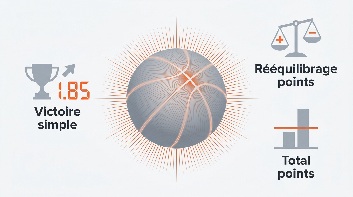 Infographie expliquant les bases des paris sportifs sur le basket-ball incluant moneyline et handicap