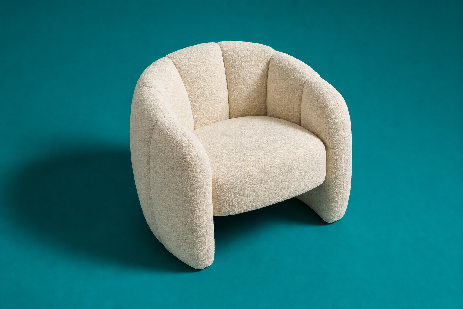 Fauteuil arrondi coquillage en tissu chenille beige - DELIPO