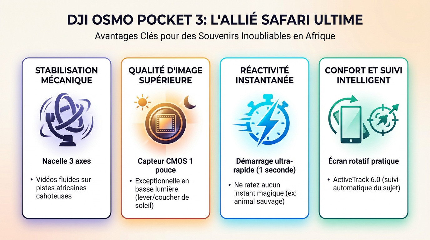 DJI Osmo Pocket 3 utilisée en safari pour filmer des animaux sauvages