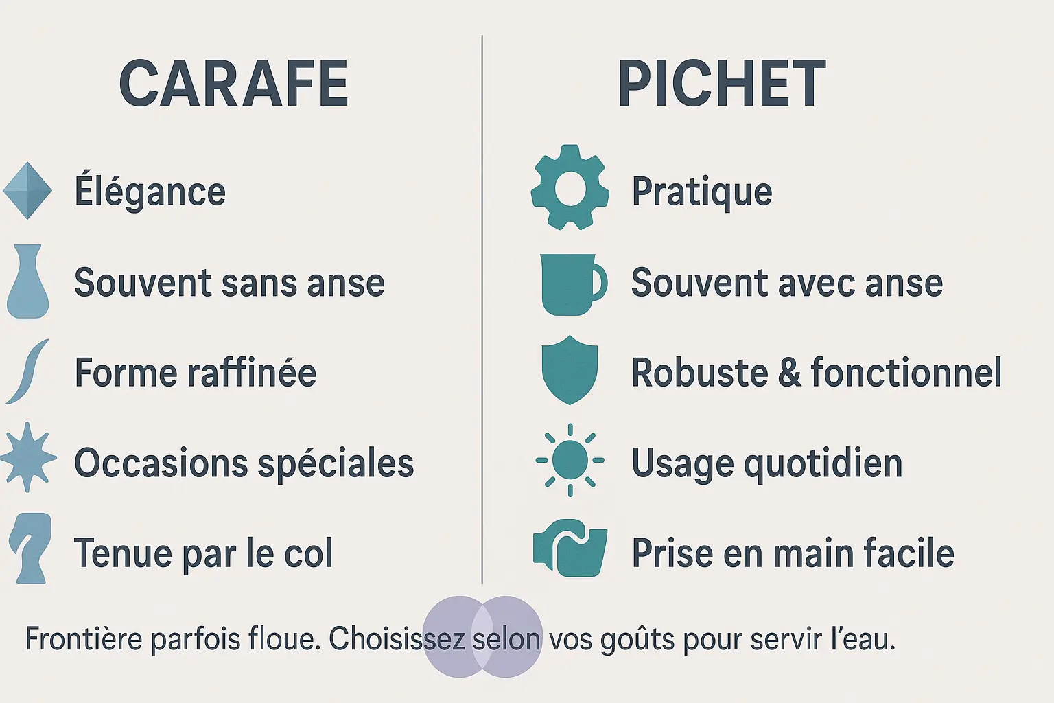 Illustration <strong>comparant les formes et matériaux de carafes et pichets</strong>