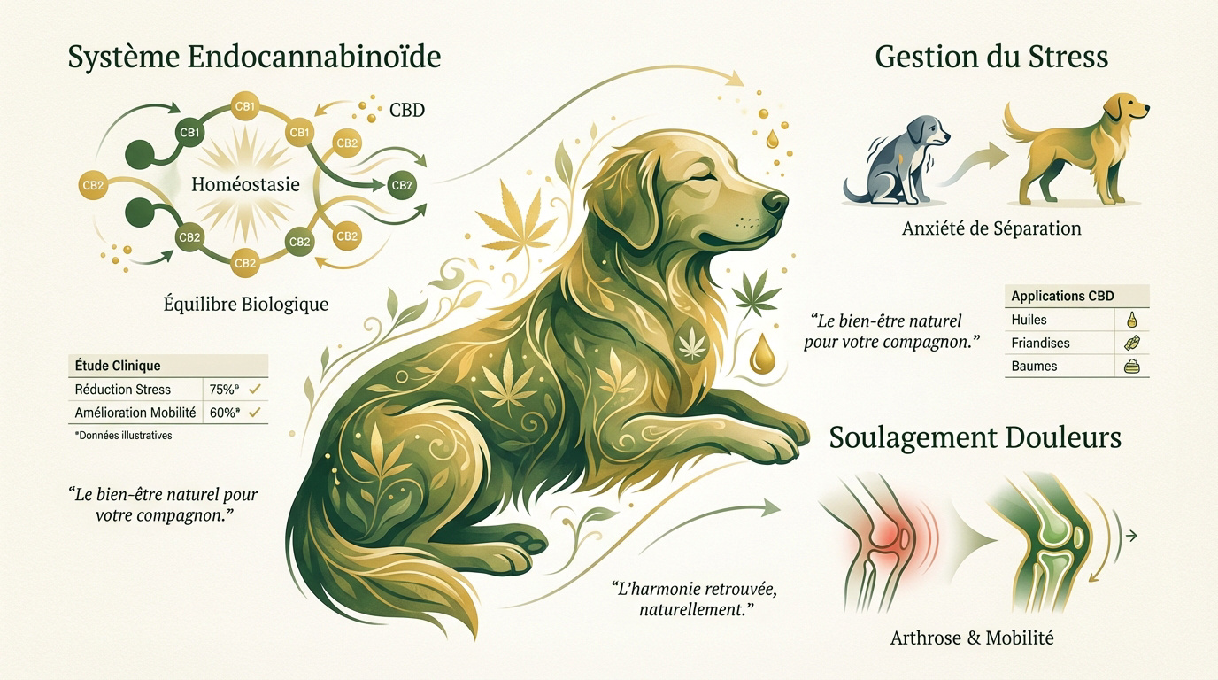 Chien apaisé profitant des bienfaits de l'huile de CBD pour sa mobilité