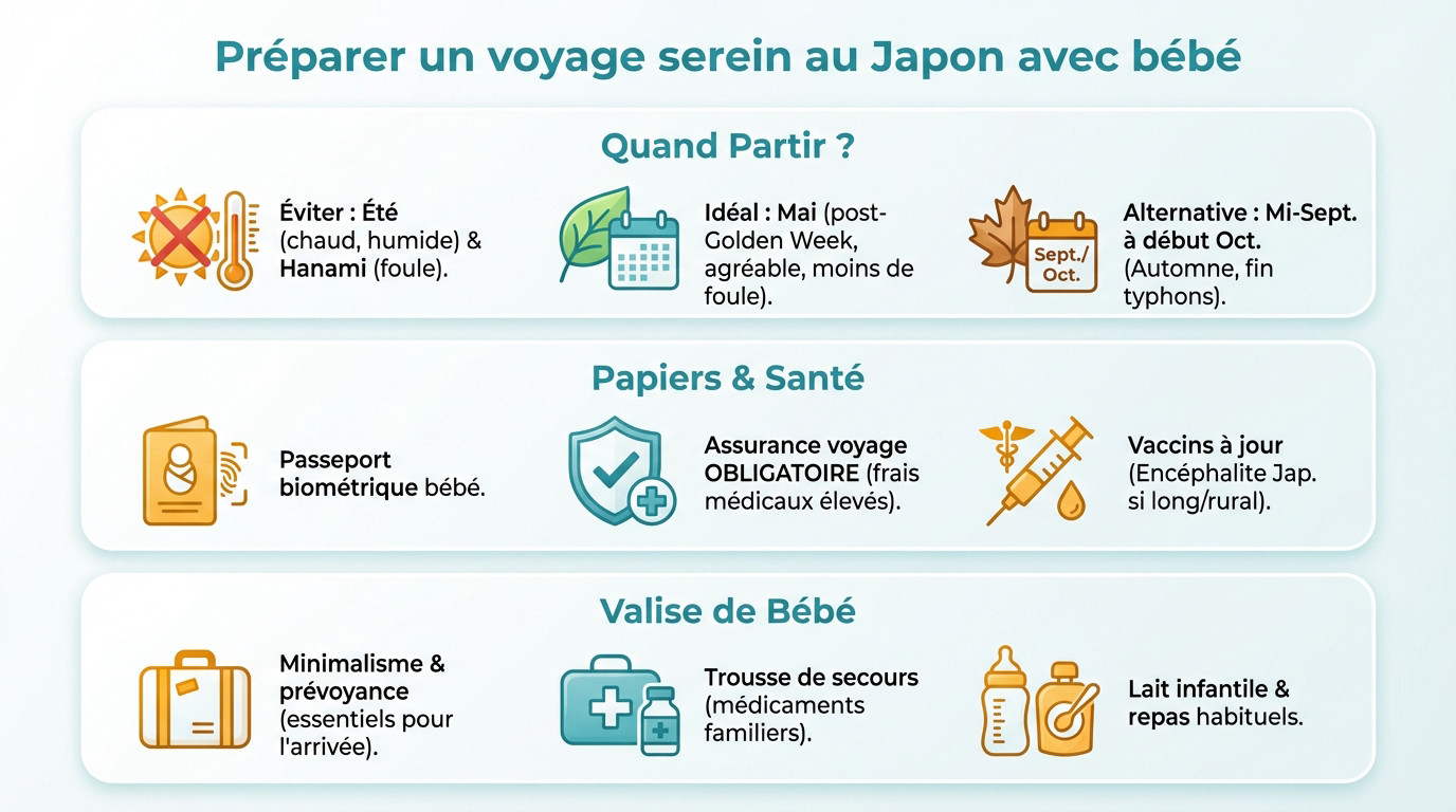 Parents préparant sereinement leur voyage au Japon avec un bébé