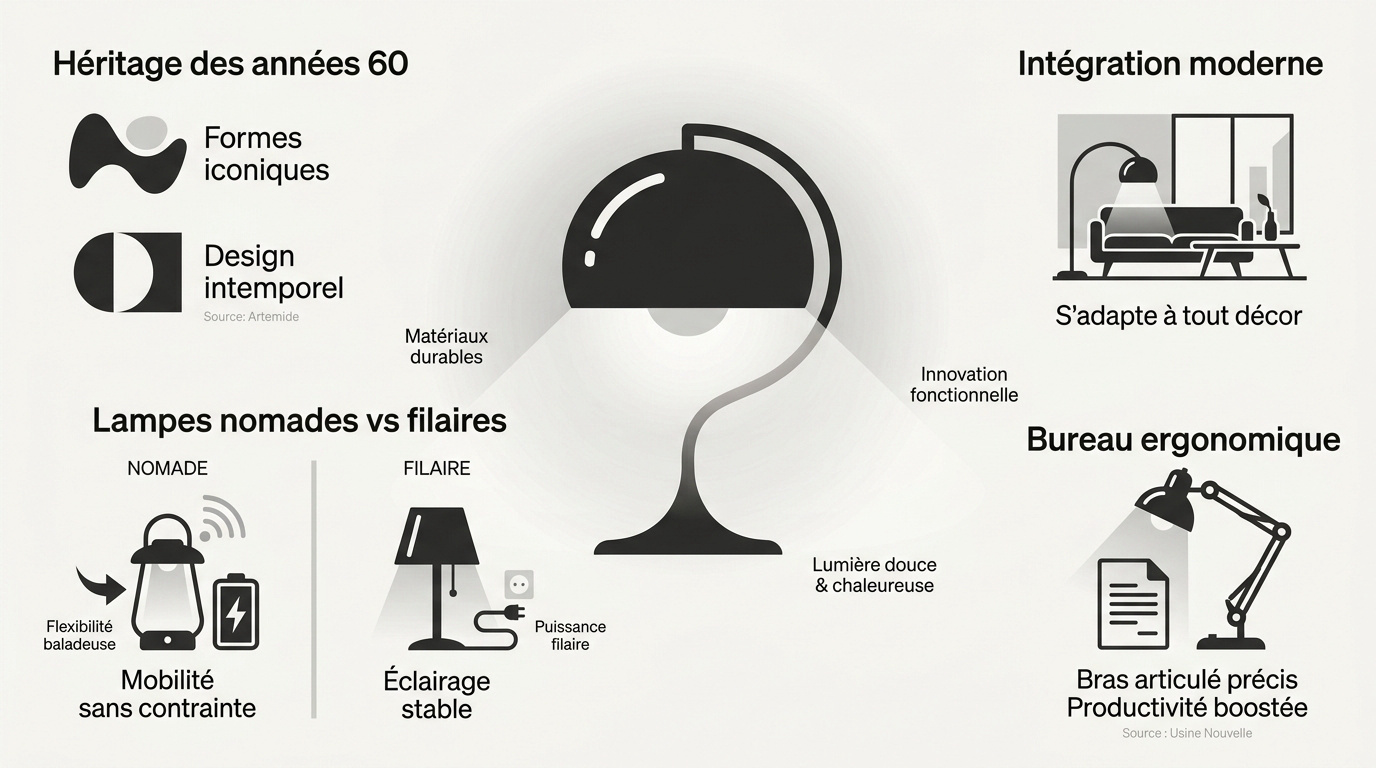 Luminaire au design iconique des années 1960 avec courbes organiques
