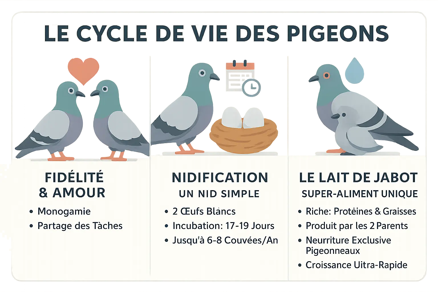 Pigeon nourrissant ses petits avec du lait de jabot