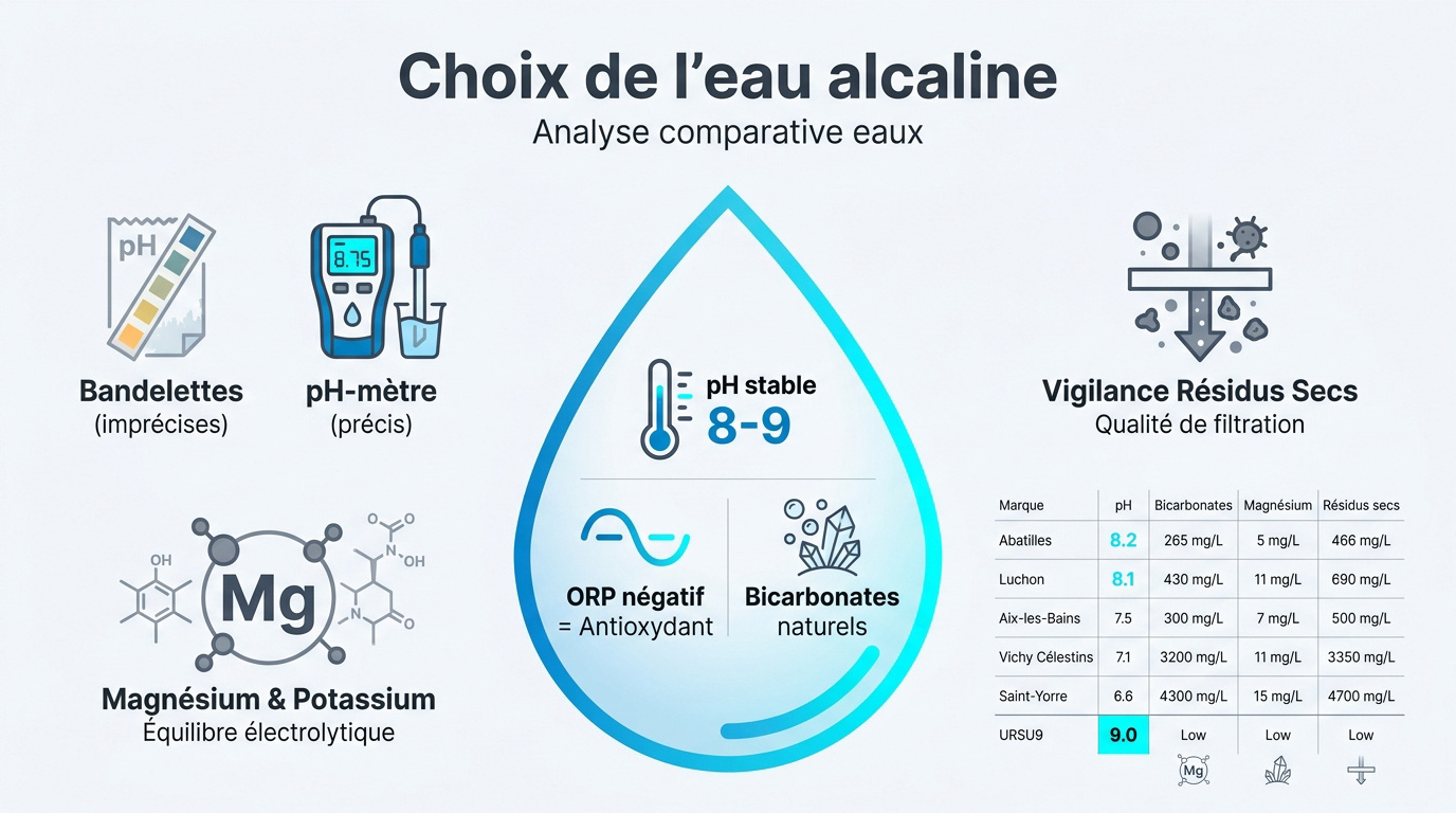 Analyse comparative des marques d'eau alcaline selon le pH et les minéraux