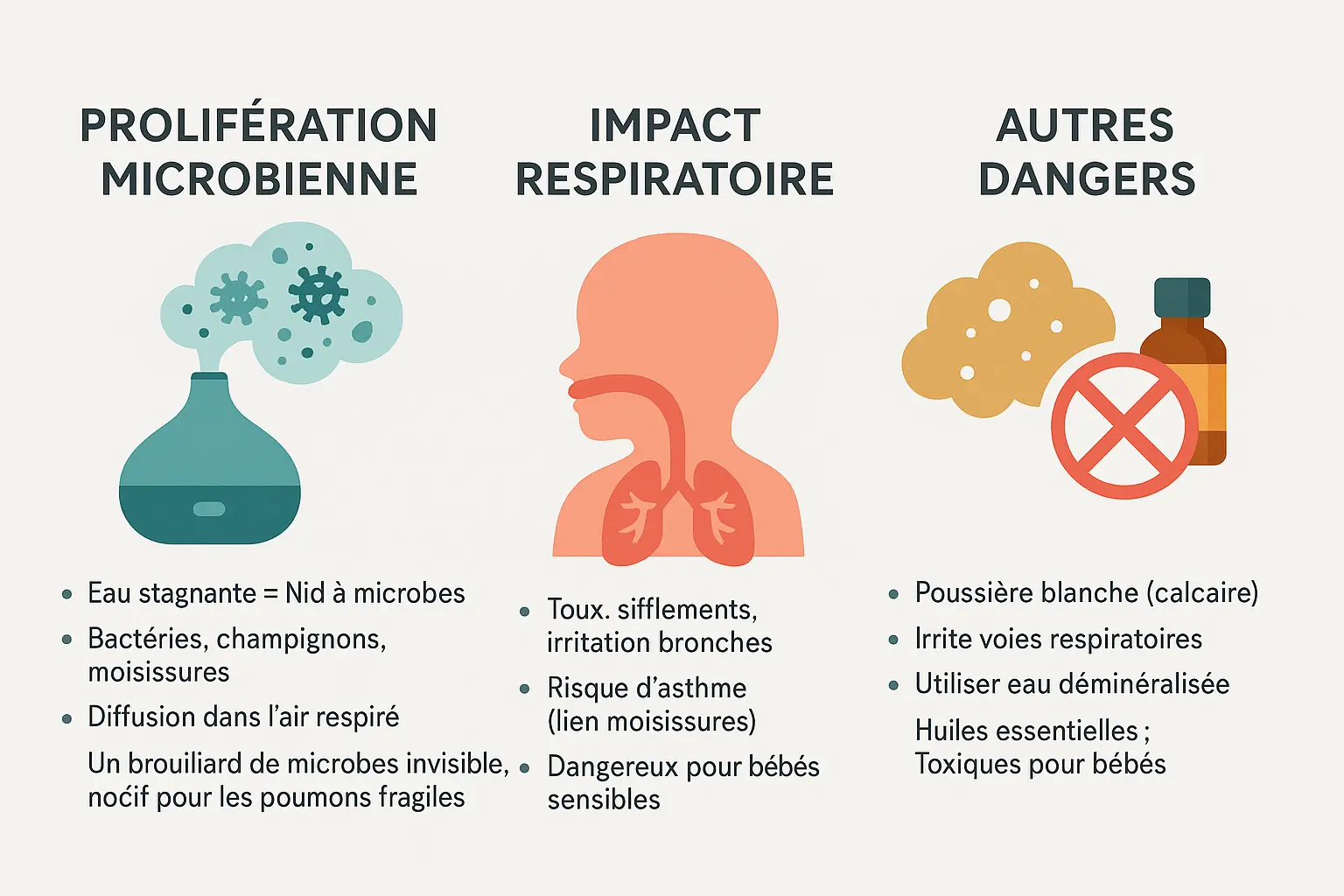 Infographie sur les dangers des humidificateurs pour les bébés