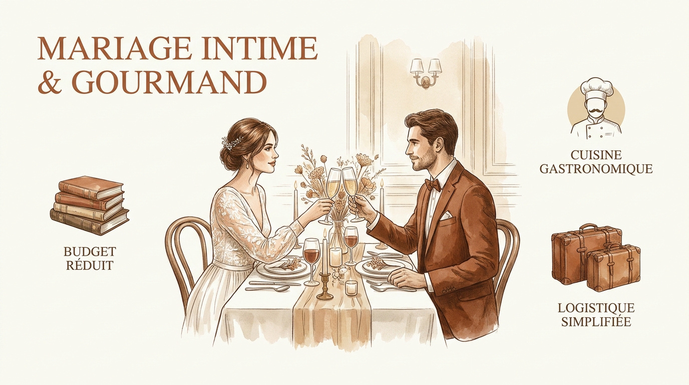 Table de mariage élégamment dressée dans un restaurant intimiste avec décoration florale