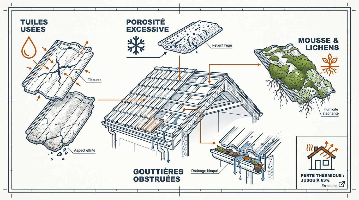 Diagnostic des fuites de toiture et analyse des ponts thermiques sous les tuiles