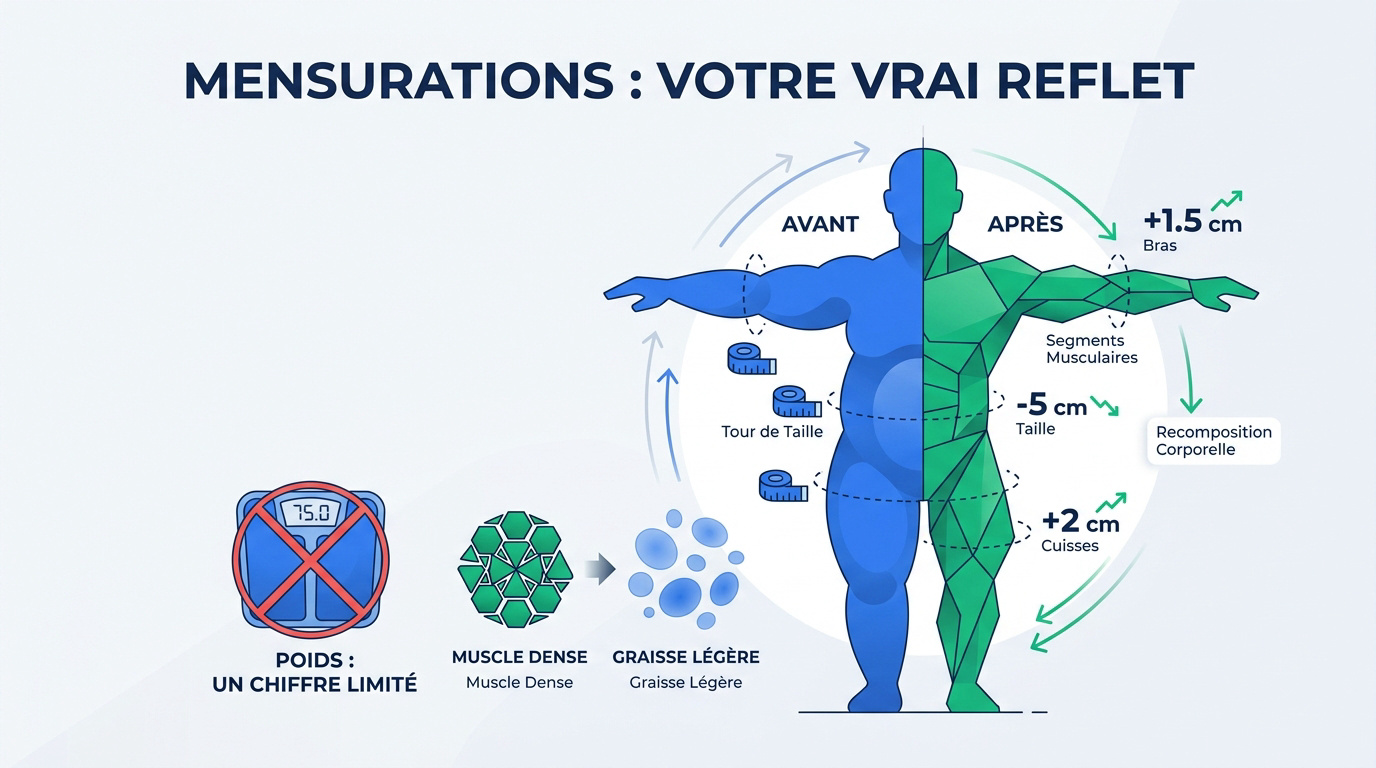 Suivi des mensurations avec un mètre ruban pour mesurer les progrès physiques