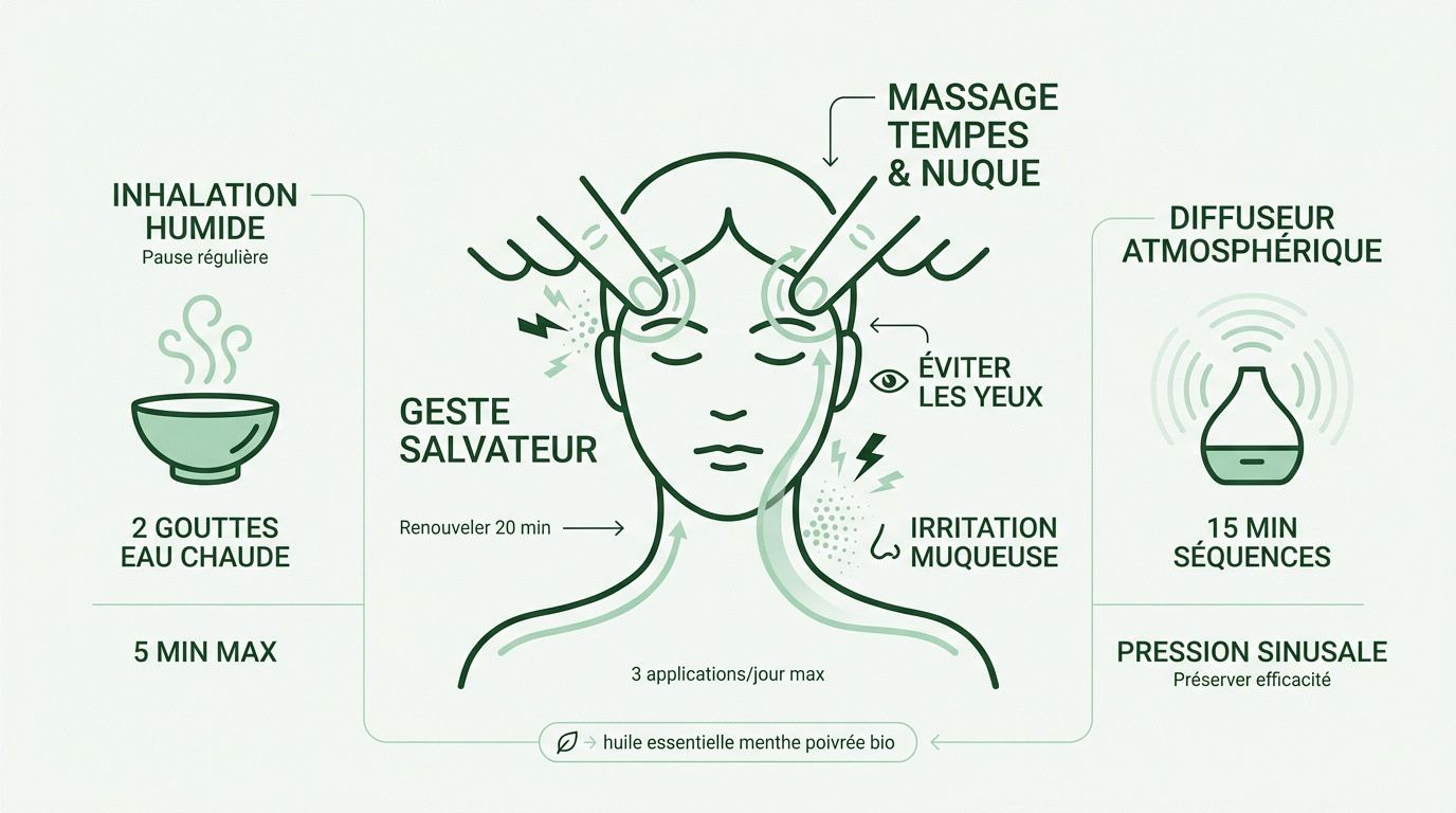 Massaging diluted essential oil into the temples with fingertips