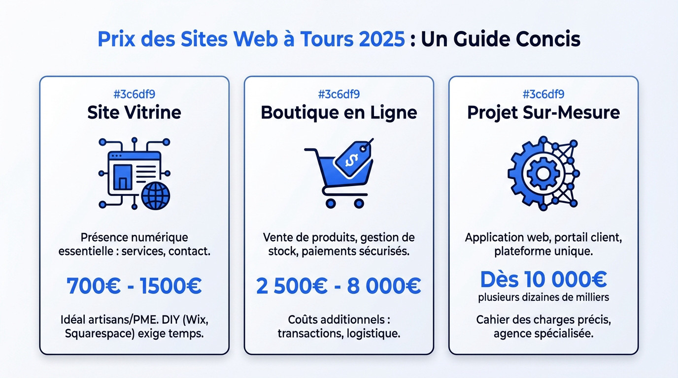 Infographie comparative des prix de création de sites internet à Tours en 2025