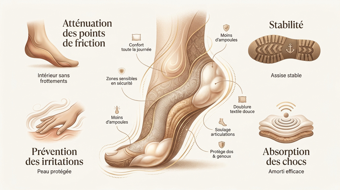 Femme portant des chaussures orthopédiques confortables pour pieds larges assurant un soulagement plantaire