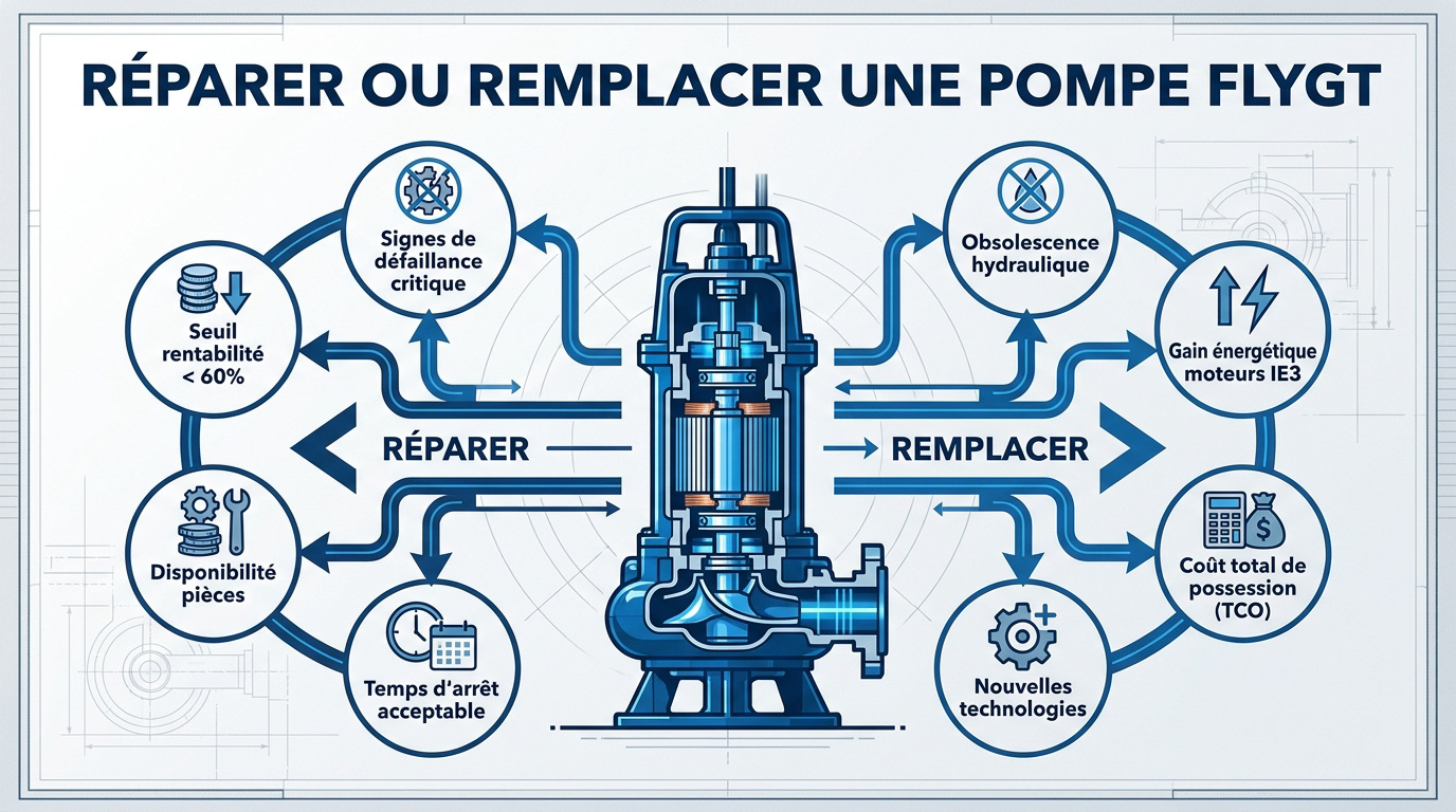 Expertise technique sur une pompe submersible Flygt pour maintenance industrielle