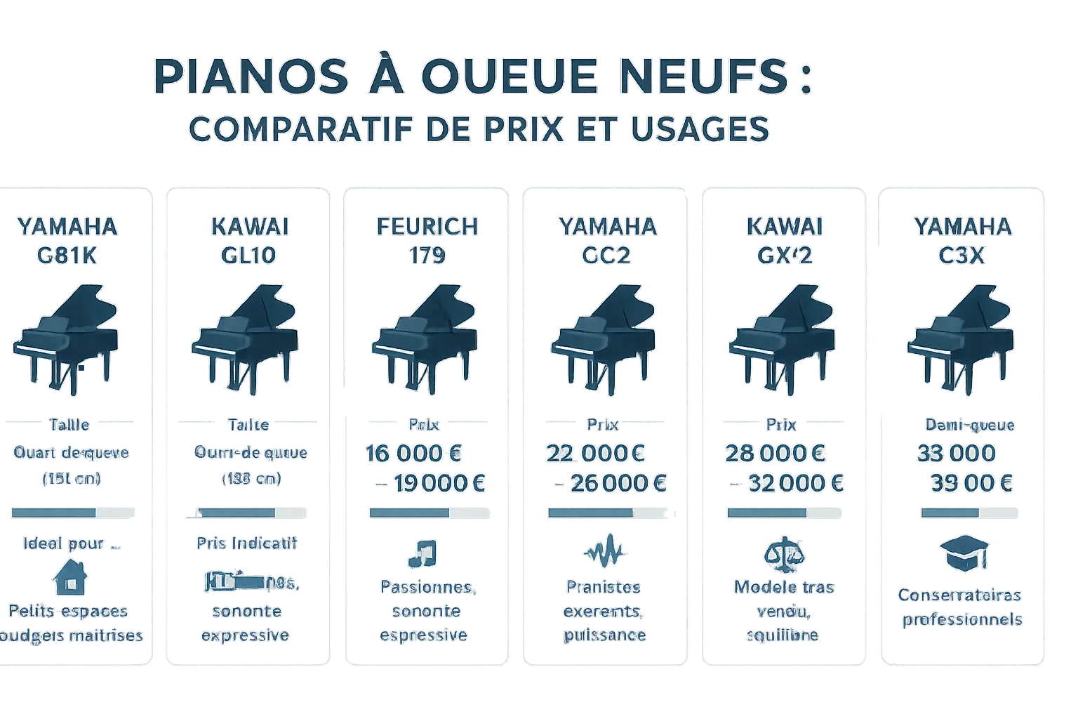 <strong>Comparaison de différents pianos à queue</strong>