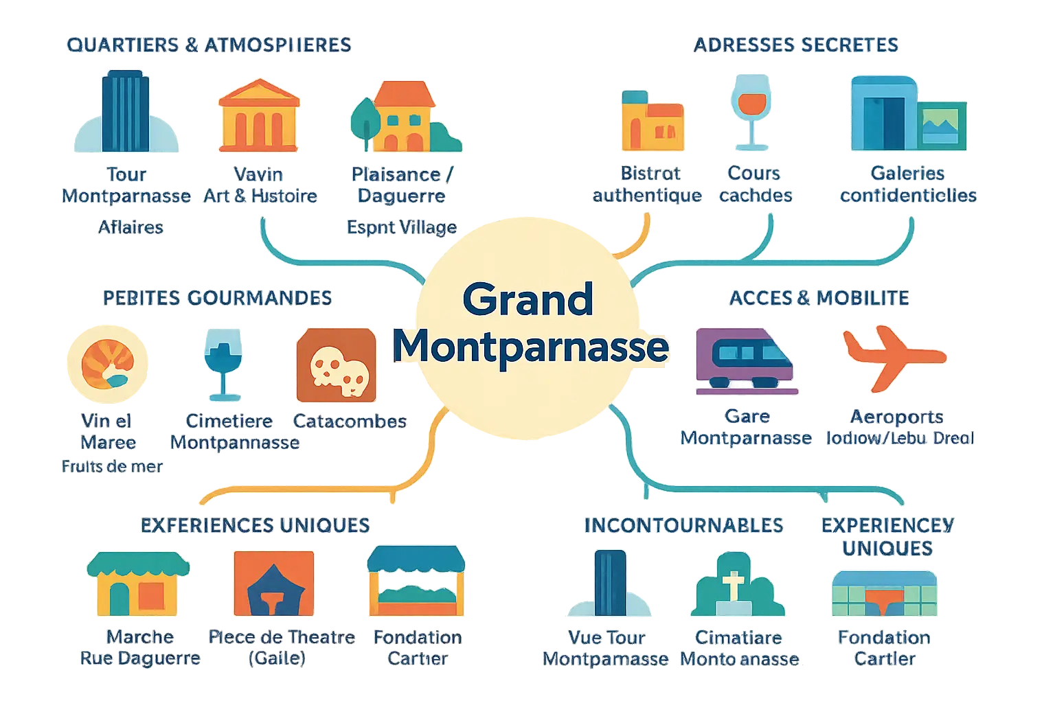 Carte des quartiers de Montparnasse avec ses restaurants et lieux incontournables