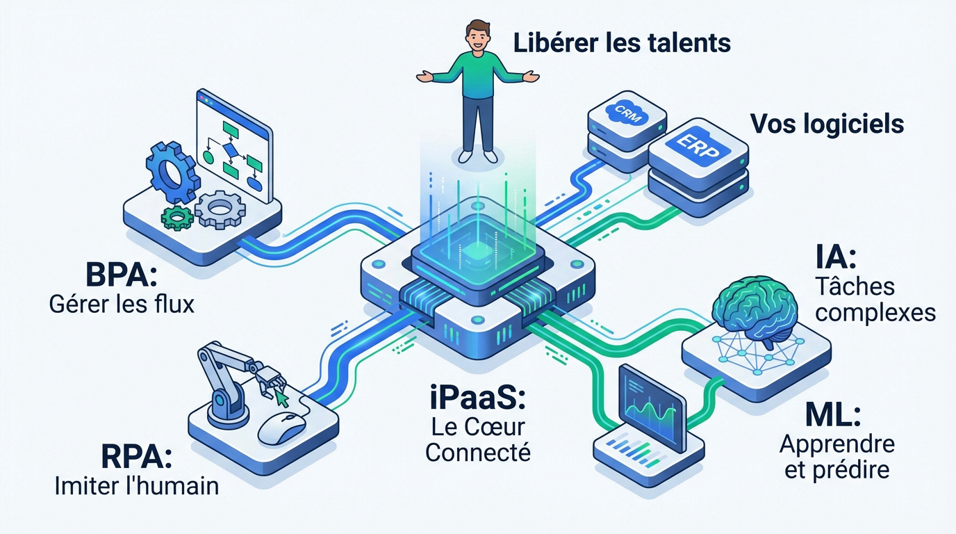 Plateforme iPaaS connectant les logiciels de l'entreprise pour l'automatisation