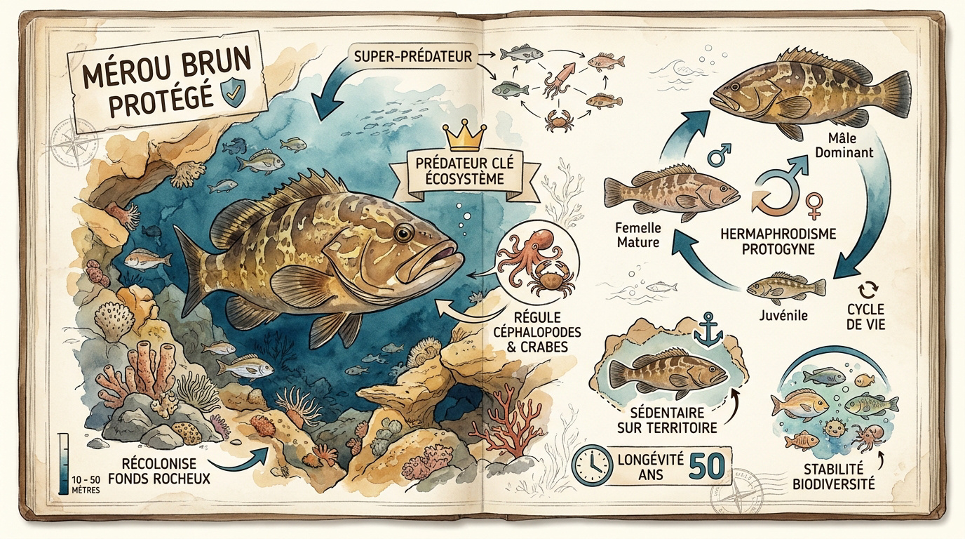 Infographie sur la protection du mérou brun en Corse