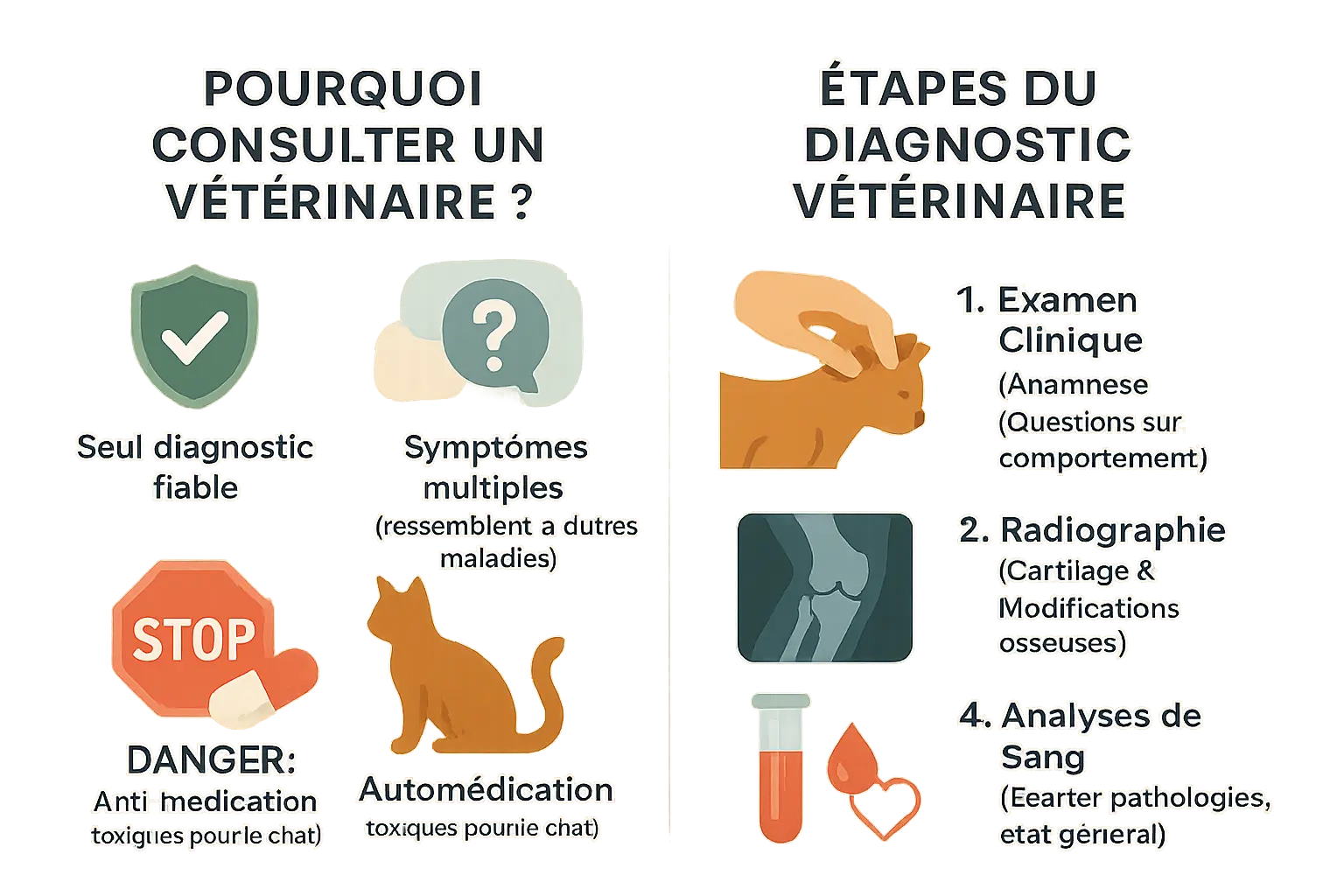 Illustration d'un chat se faisant ausculter par un vétérinaire
