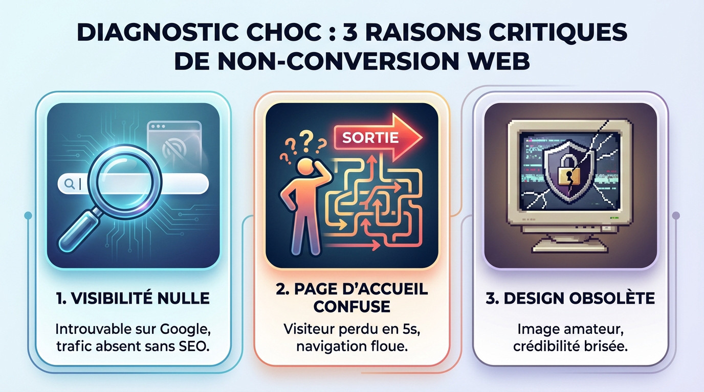 Illustration des blocages qui empêchent un site web de convertir les visiteurs en clients
