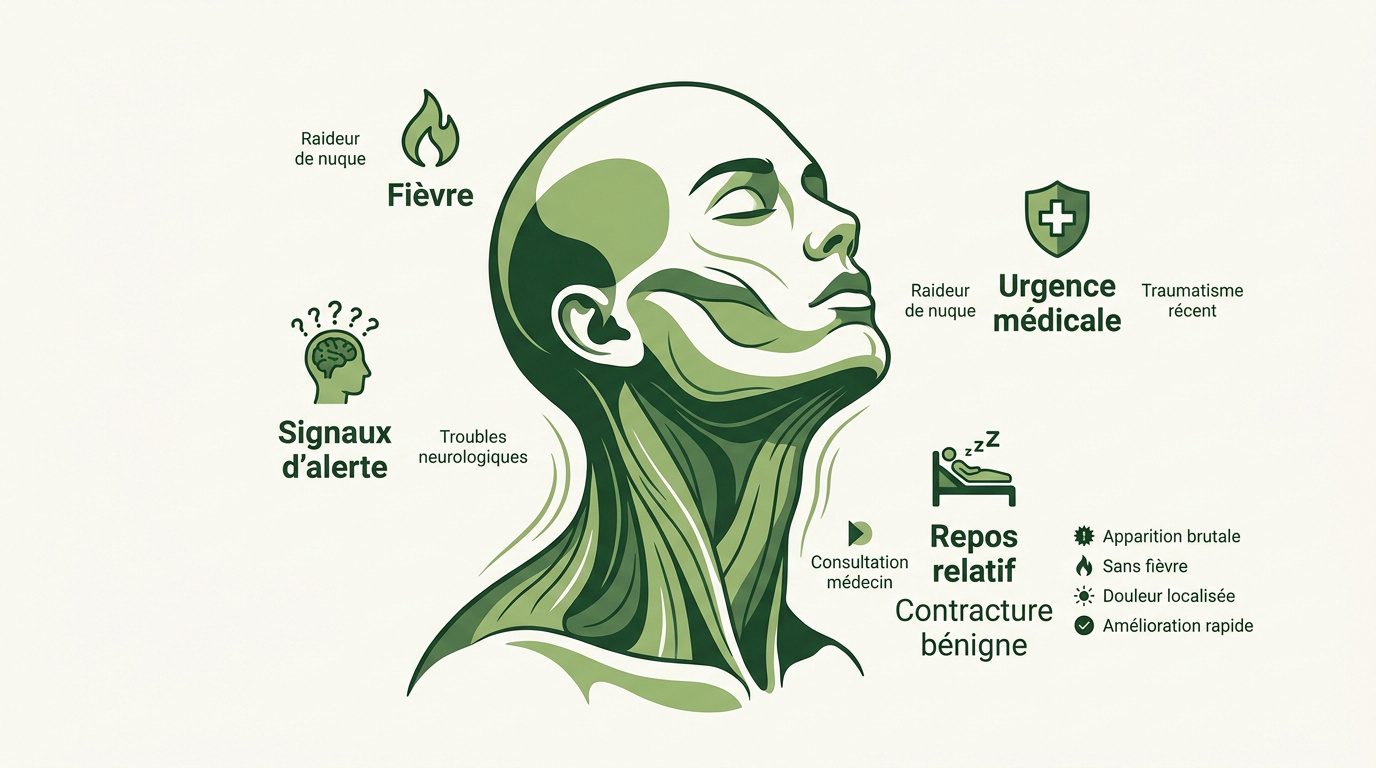 Schéma anatomique des cervicales et zones de tension musculaire lors d'un torticolis