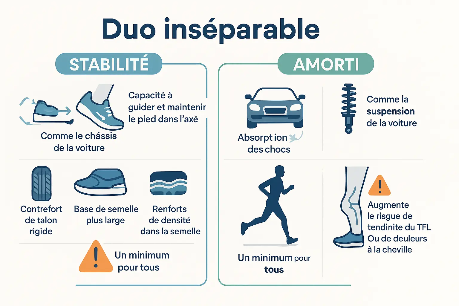 Comparaison stabilité vs. amorti dans les chaussures de running