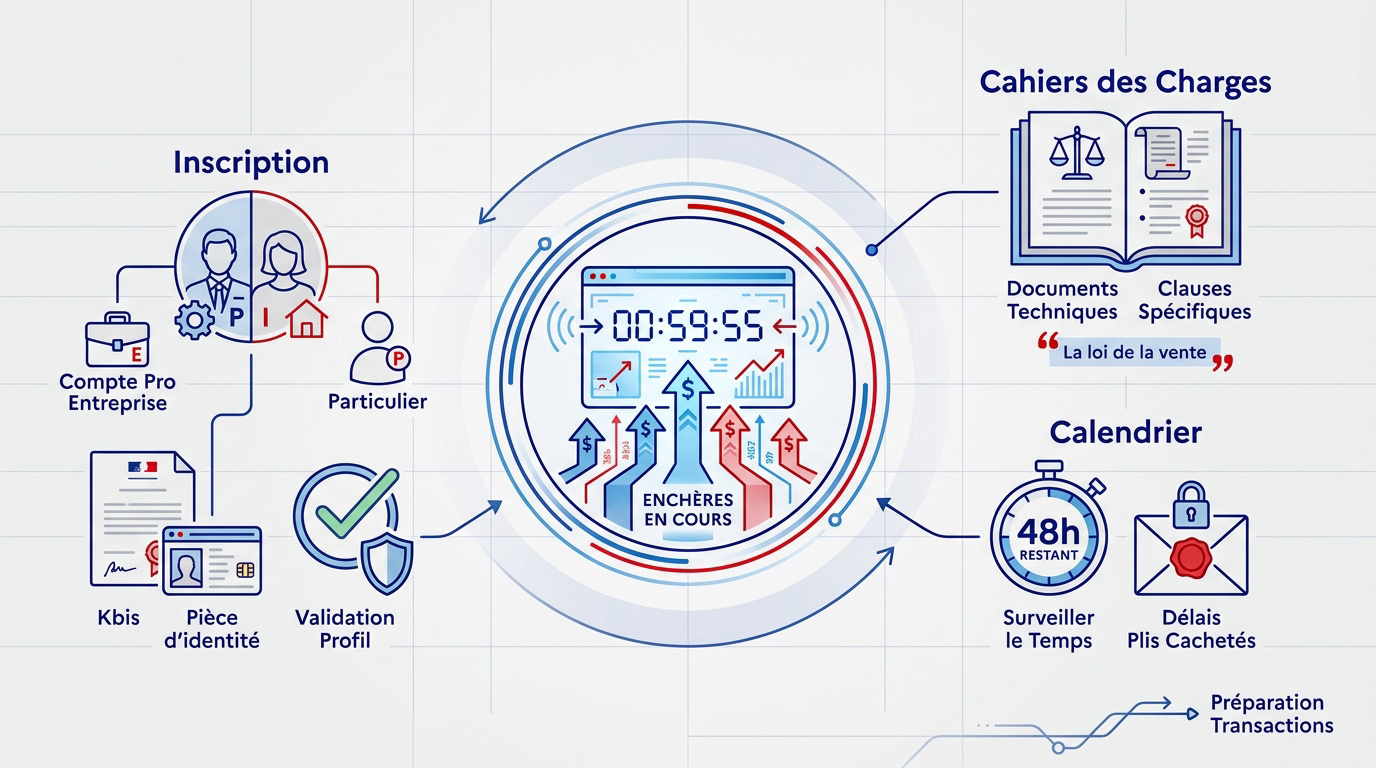 Interface de plateforme d'enchères en ligne pour les ventes domaniales