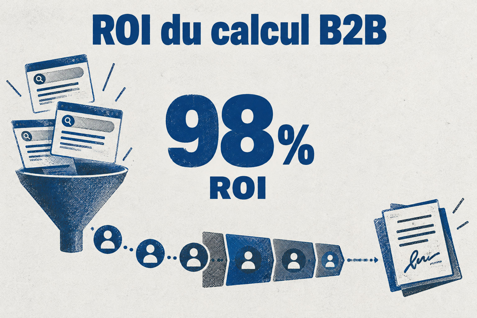 Le calcul B2B donne un ROI de 98 % lorsque 142 560 € de valeur sont comparés à 72 000 € de coûts.