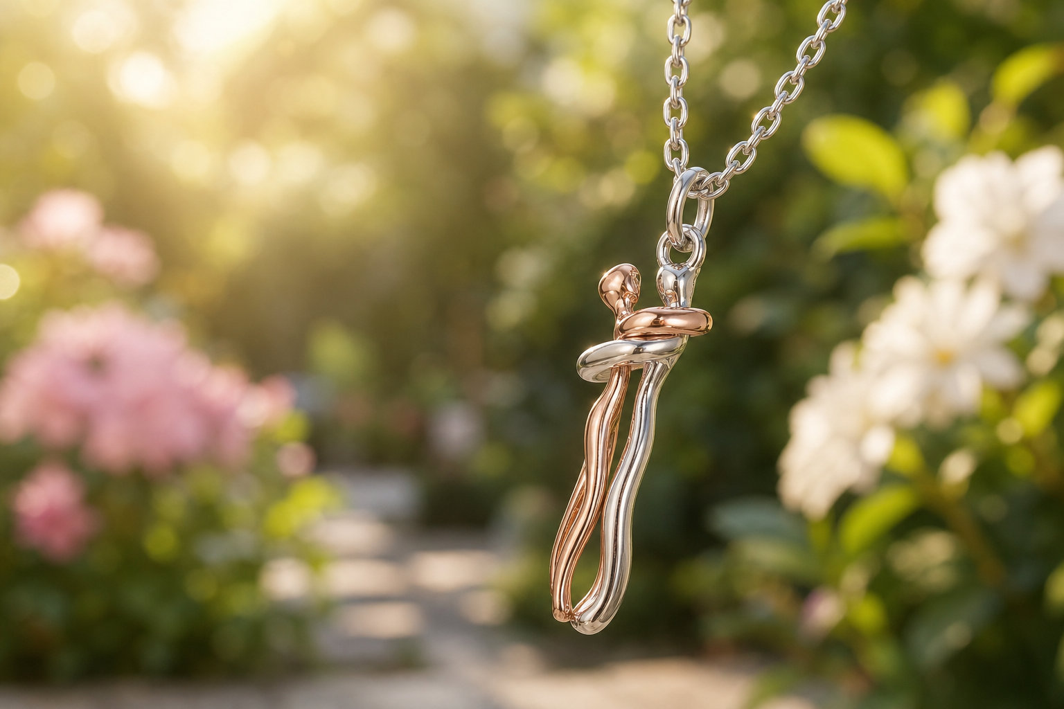 Pendentif Couple Enlacé, le réconfort d'une étreinte gravée dans le métal