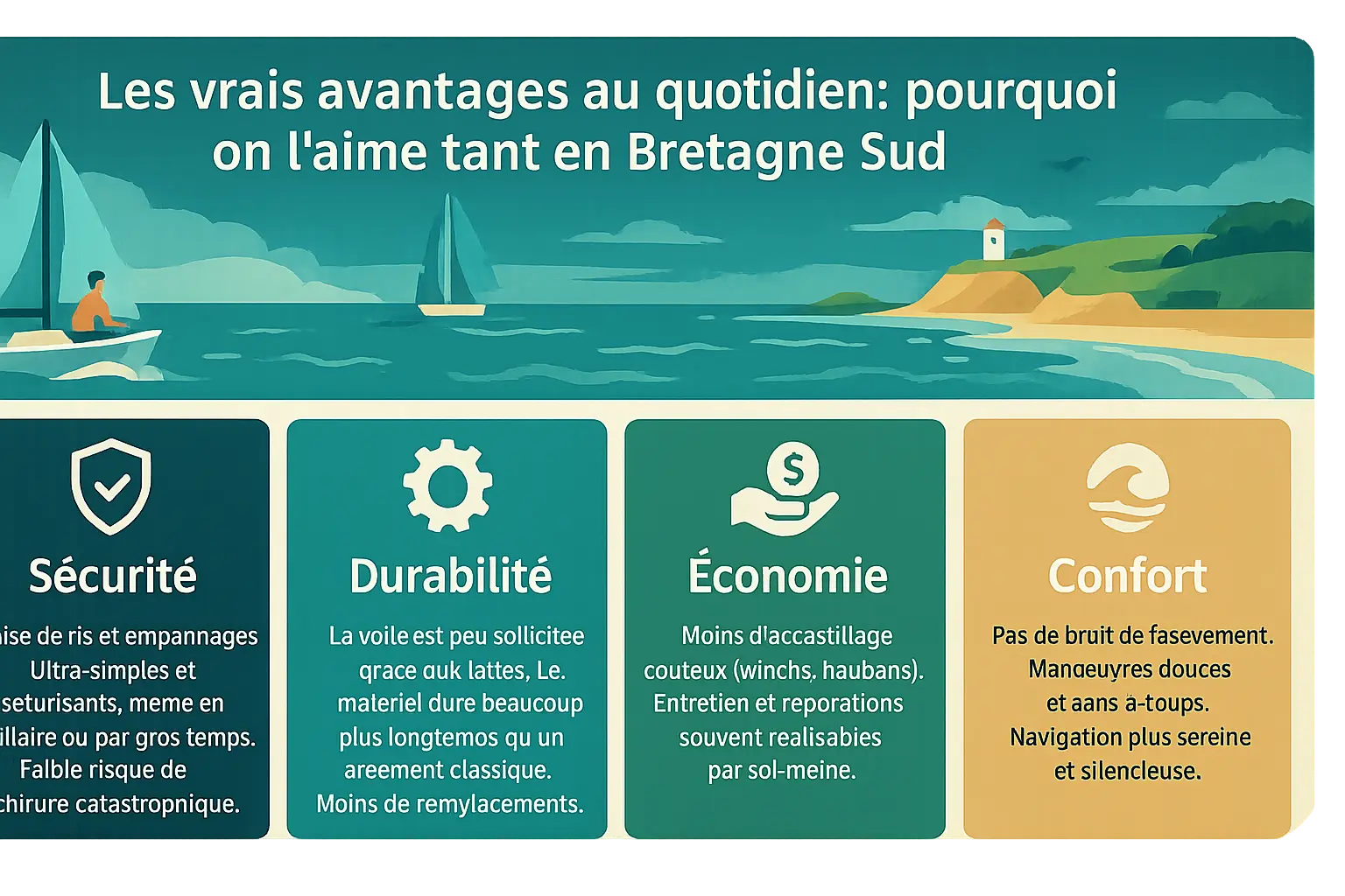 Voilier en gréement de jonque naviguant sur les côtes bretonnes