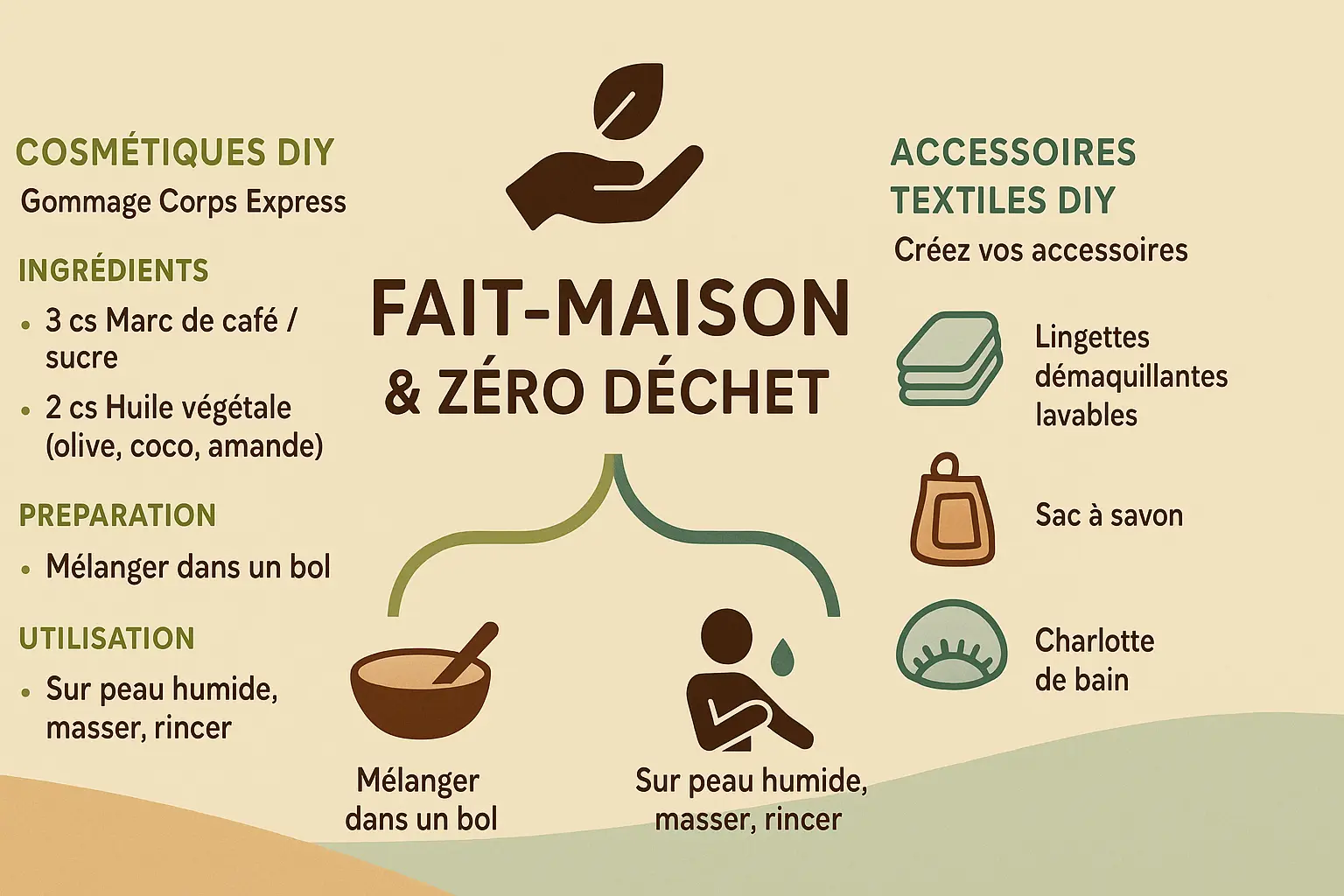 Recette de gommage maison et accessoires textiles DIY