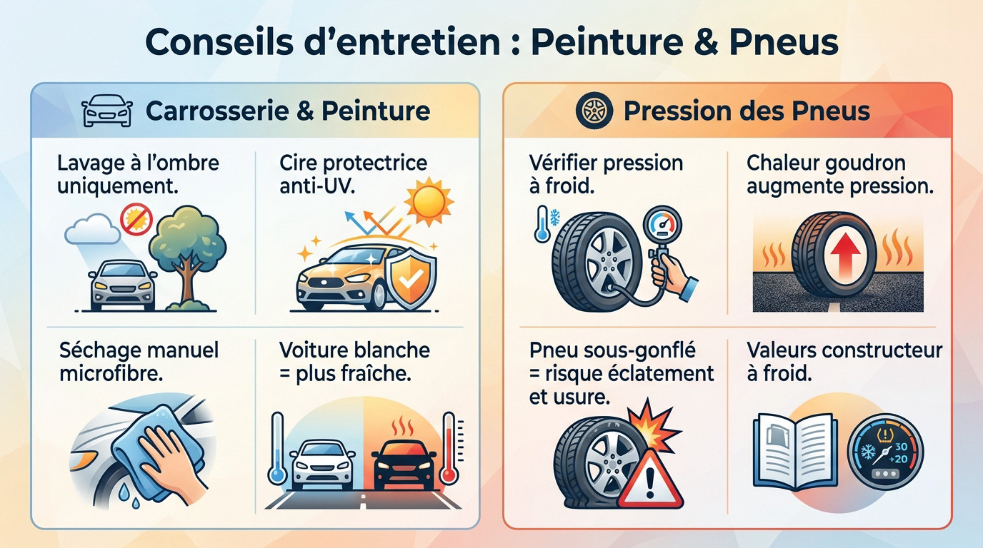 Entretien carrosserie et vérification pneus voiture été