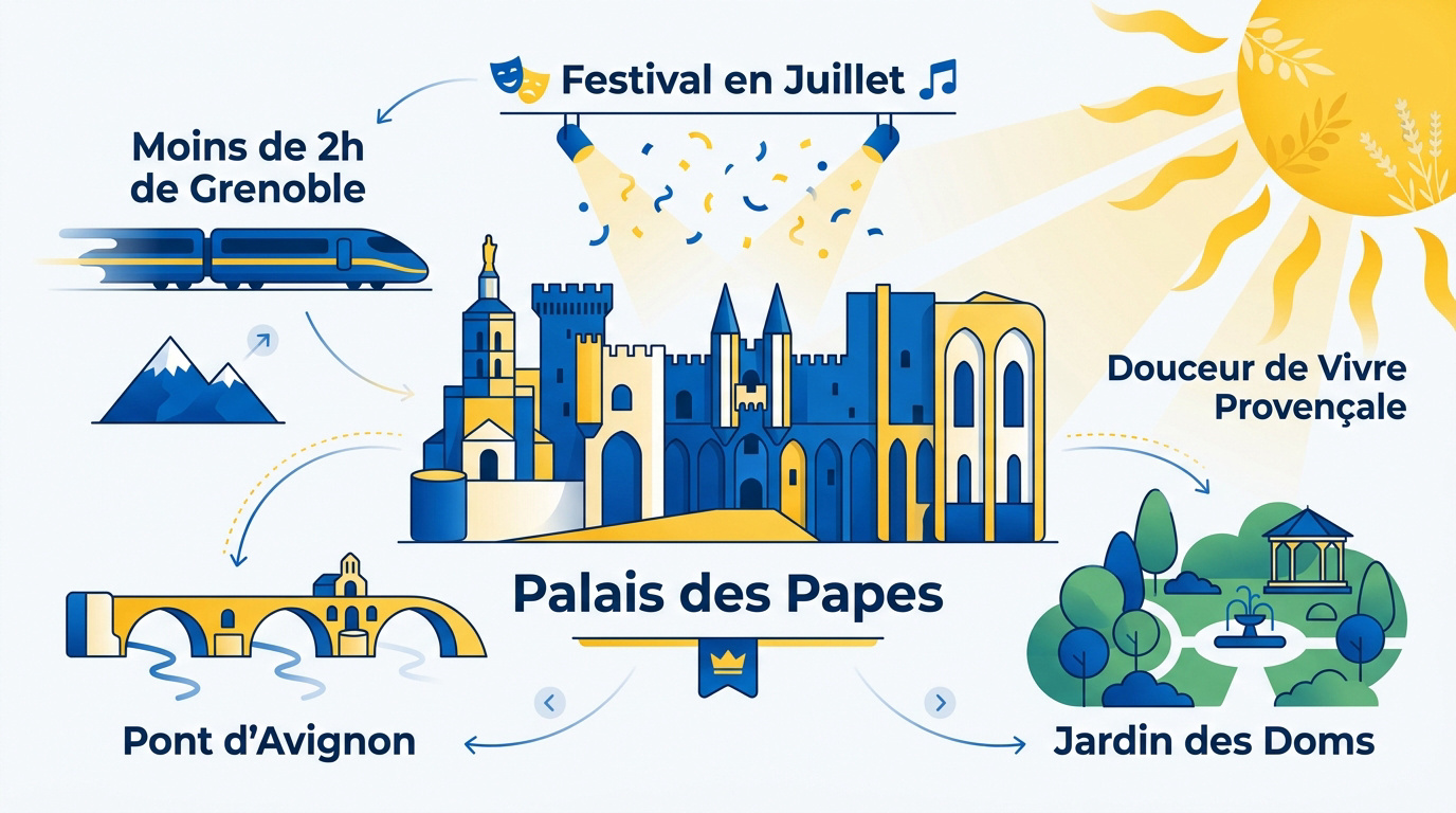 Vue sur le Palais des Papes et les jardins d'Avignon sous le soleil de Provence
