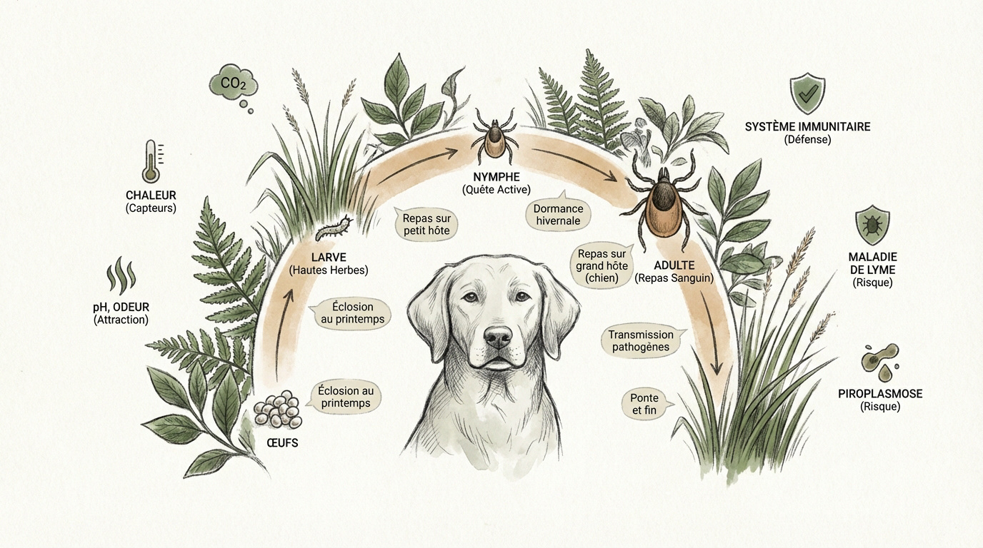 Cycle de vie de la tique et risques de transmission de maladies pour le chien