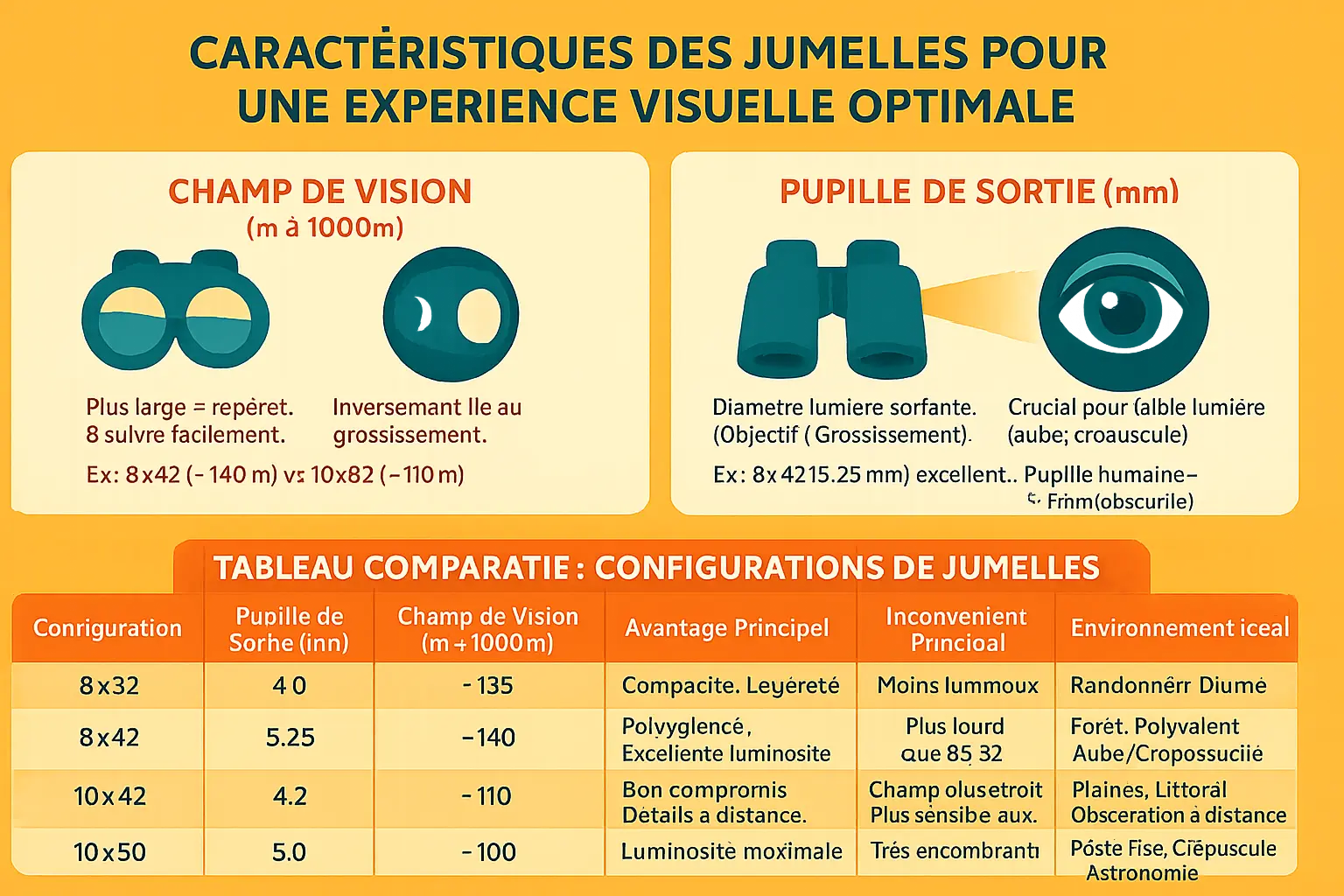 Comparatif des configurations de jumelles