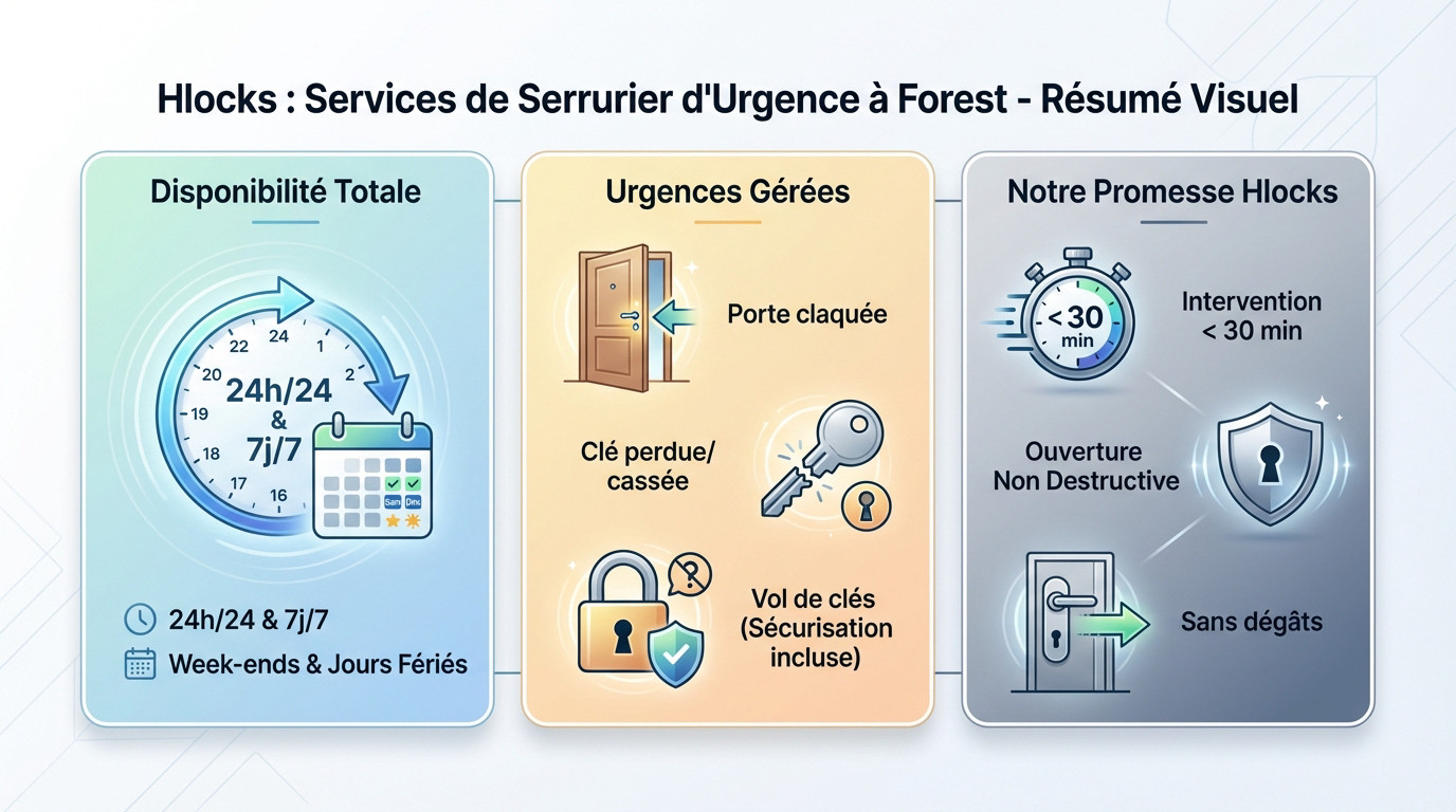 Technicien Hlocks effectuant un dépannage serrurier d'urgence à Forest sur une porte bloquée