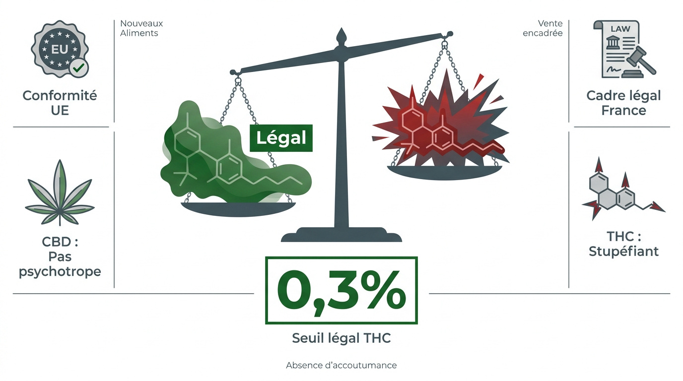 Comparaison entre la structure du CBD et celle du THC concernant la légalité