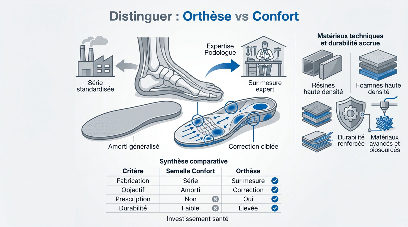 Orthèse plantaire vs semelle orthopédique : quelle différence ? Comparaison entre la fabrication d'une orthèse plantaire sur mesure et une semelle de confort de série