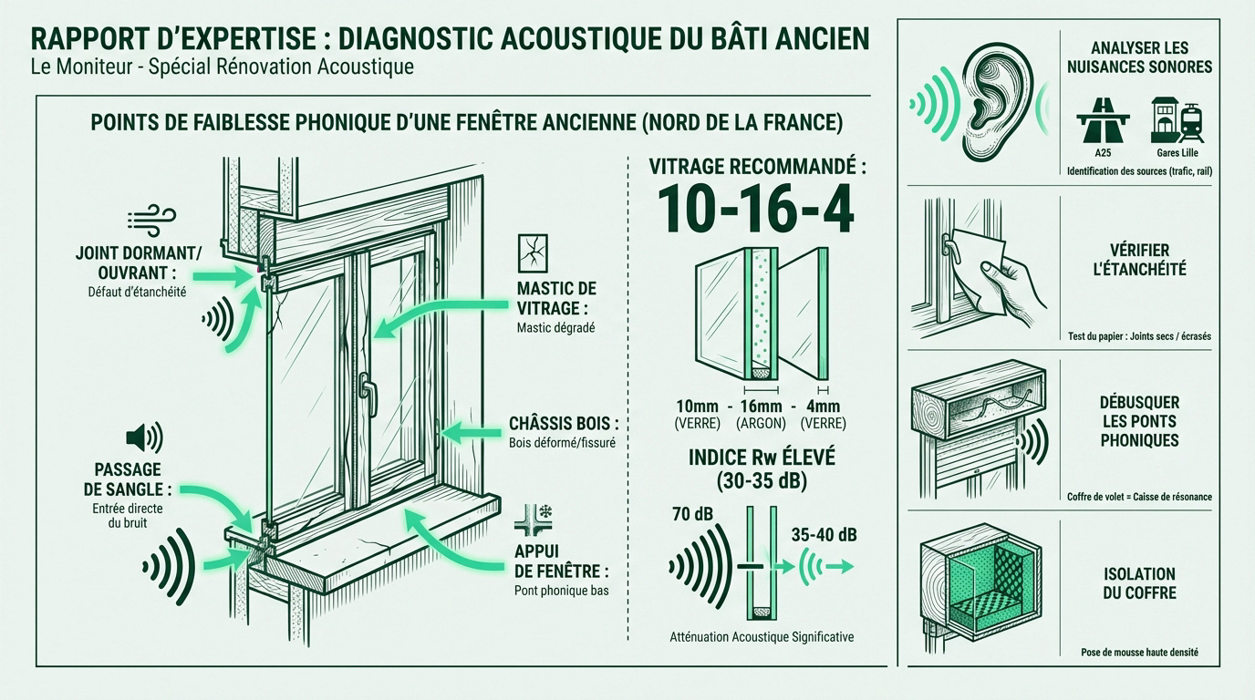 Diagnostic acoustique d'une fenêtre ancienne dans le Nord