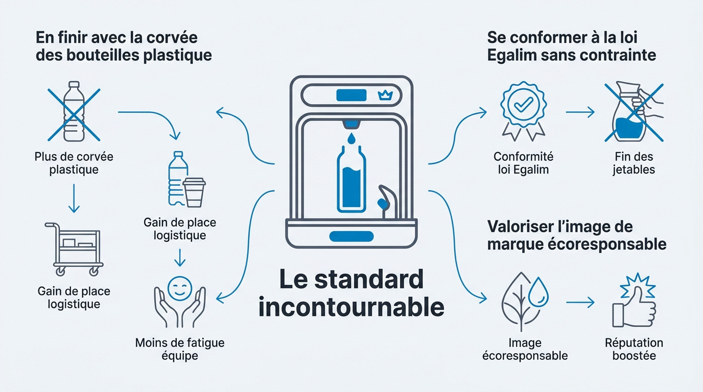 Fontaine à eau professionnelle installée dans un établissement hôtelier moderne