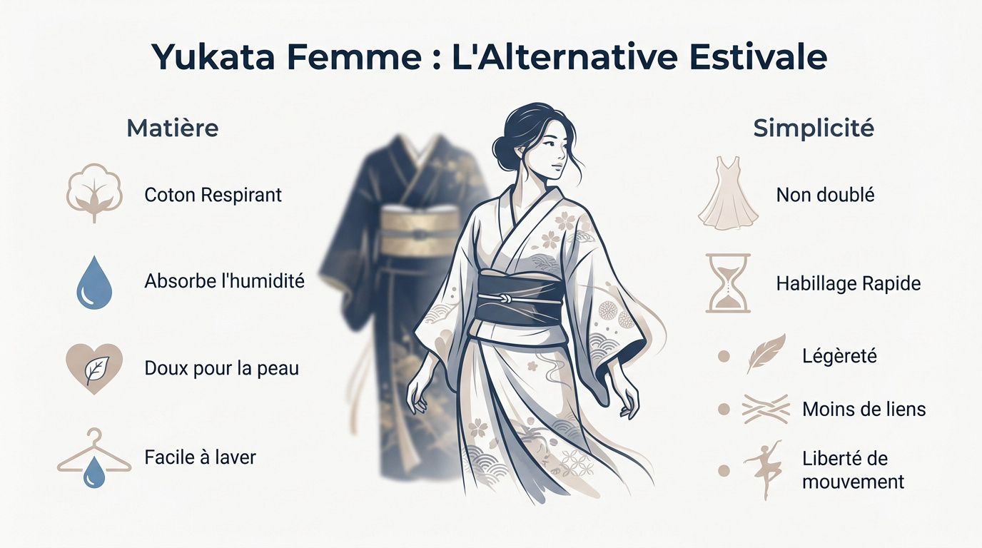Femme japonaise portant un yukata léger en coton lors d'un festival d'été