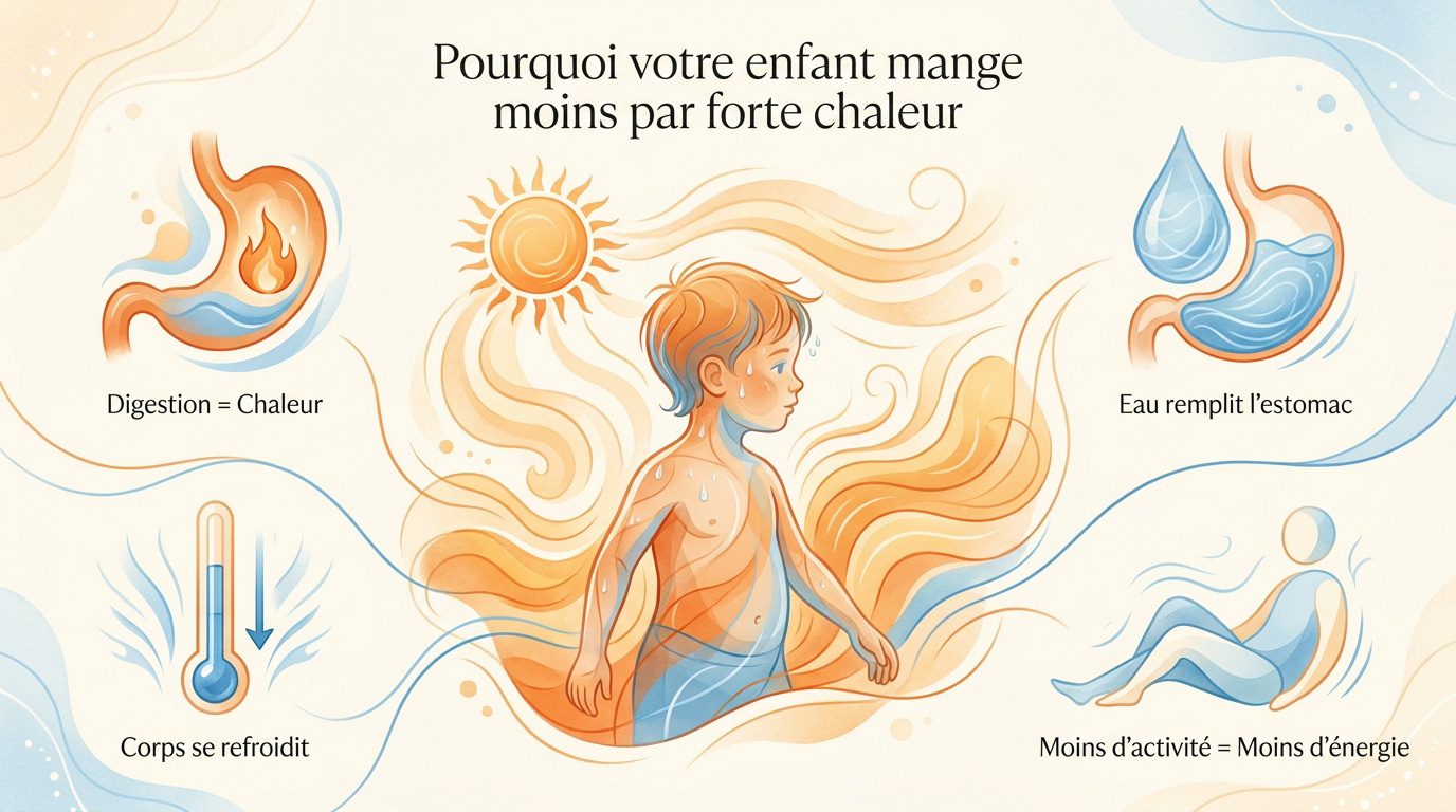 Enfant qui refuse de manger pendant une canicule en buvant de l'eau