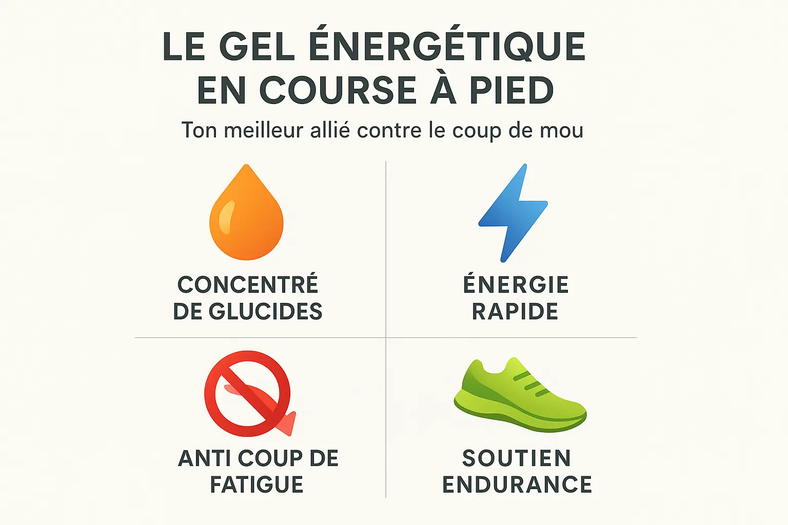 Coureur tenant un gel énergétique et affichant un sourire de motivation sur son visage
