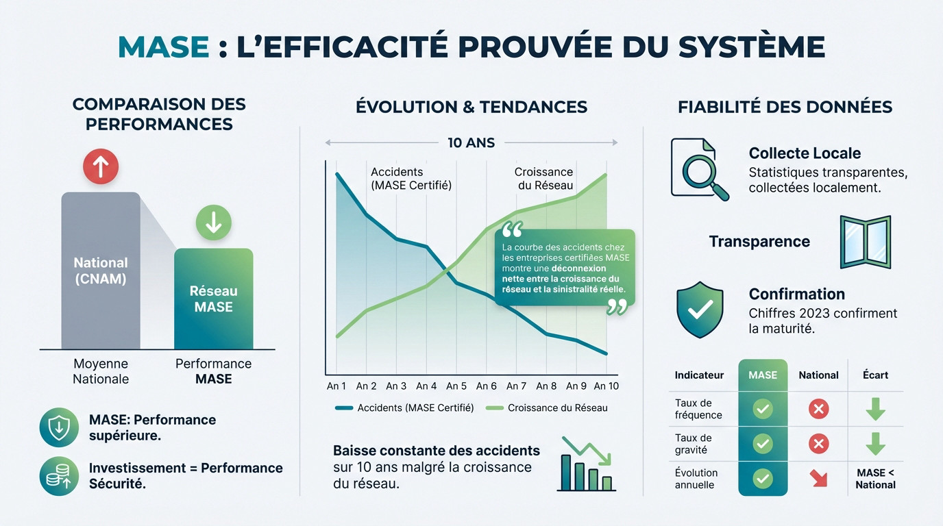Graphique montrant la réduction des accidents grâce au système MASE