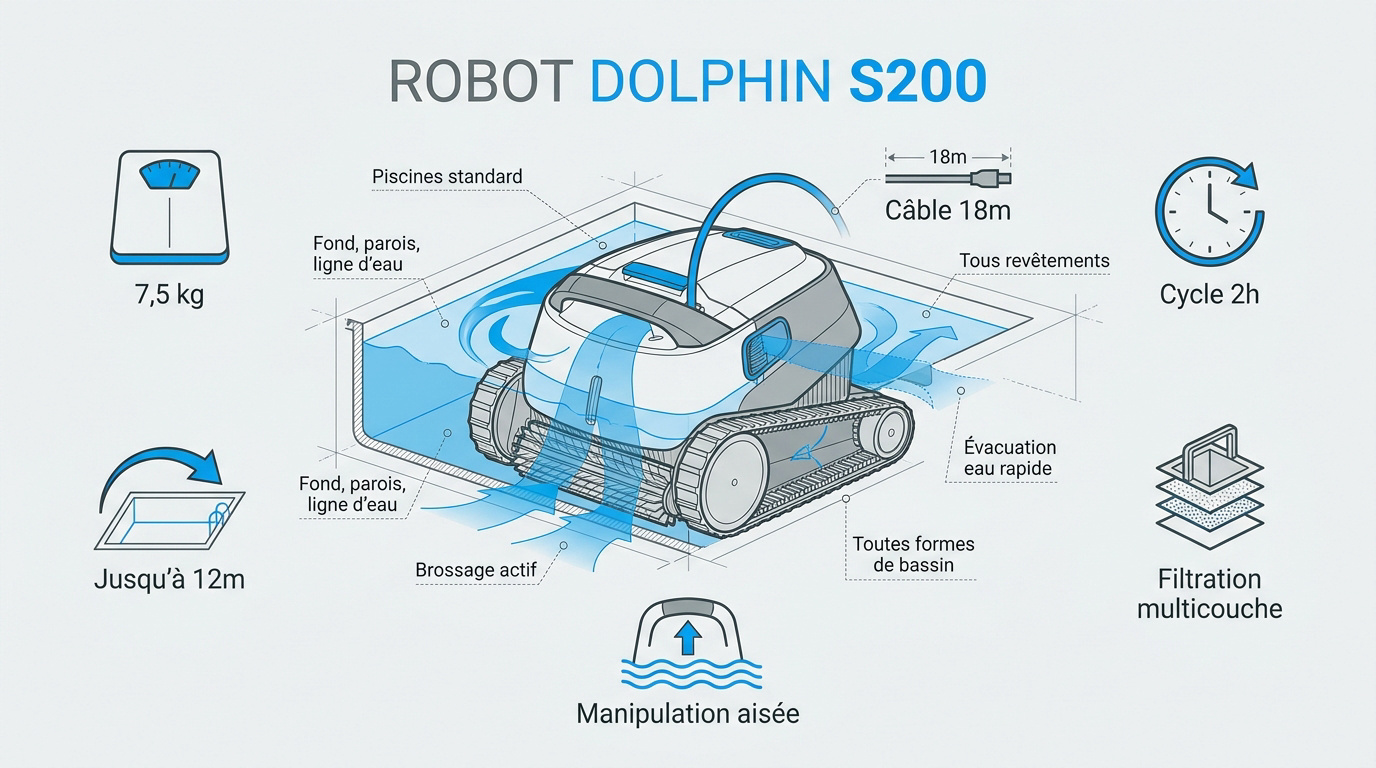 Robot de piscine Dolphin S200 avec brosses actives