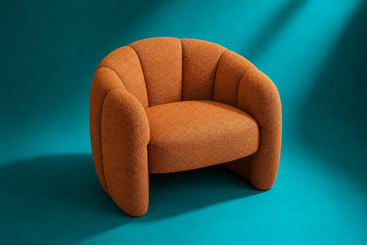 Fauteuil coquillage en tissu chenille terracotta - DELIPO